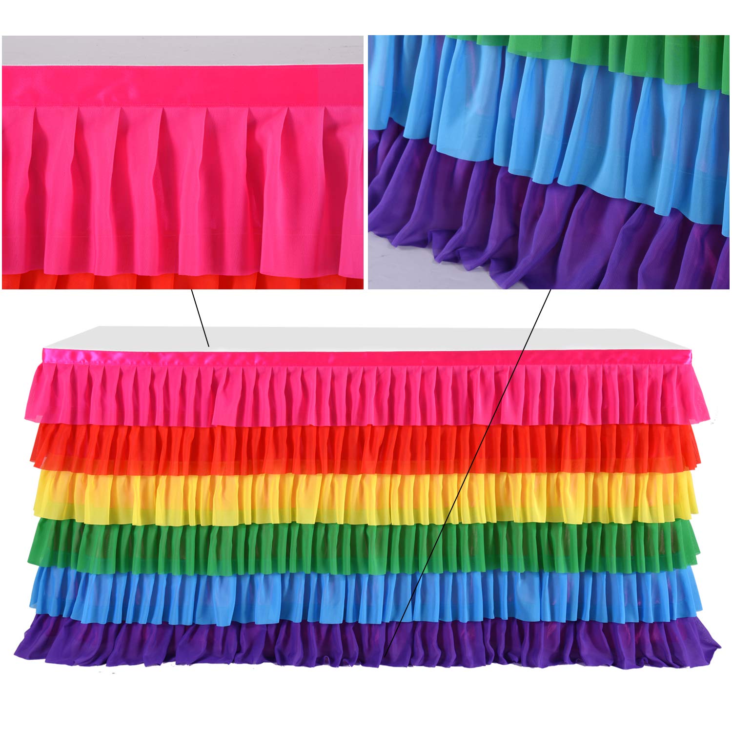 Besutolife Rainbow Table Skirt Tutu Unicorn Tablecloth For Rectangular Table Birthday Unicorn Party Christmas Decoration 9Ft