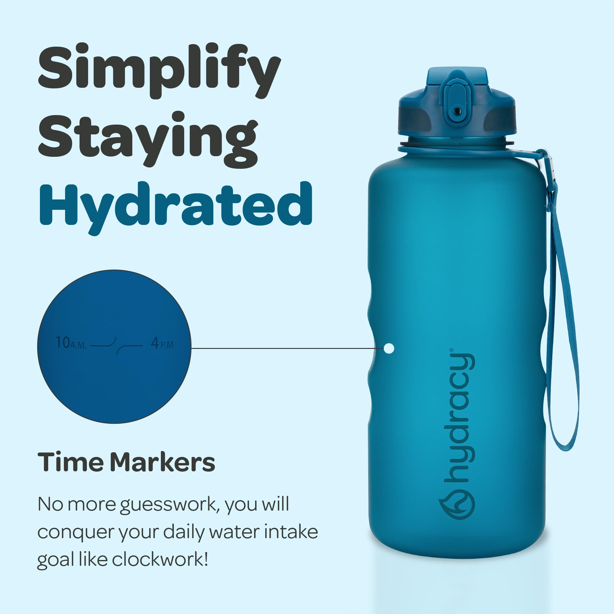 Hydracy 2L Large Water Bottle, Shatterproof, Bpa Free Tritan Plastic, Leakproof, Zero Condensation, With Detachable Carry Strap,