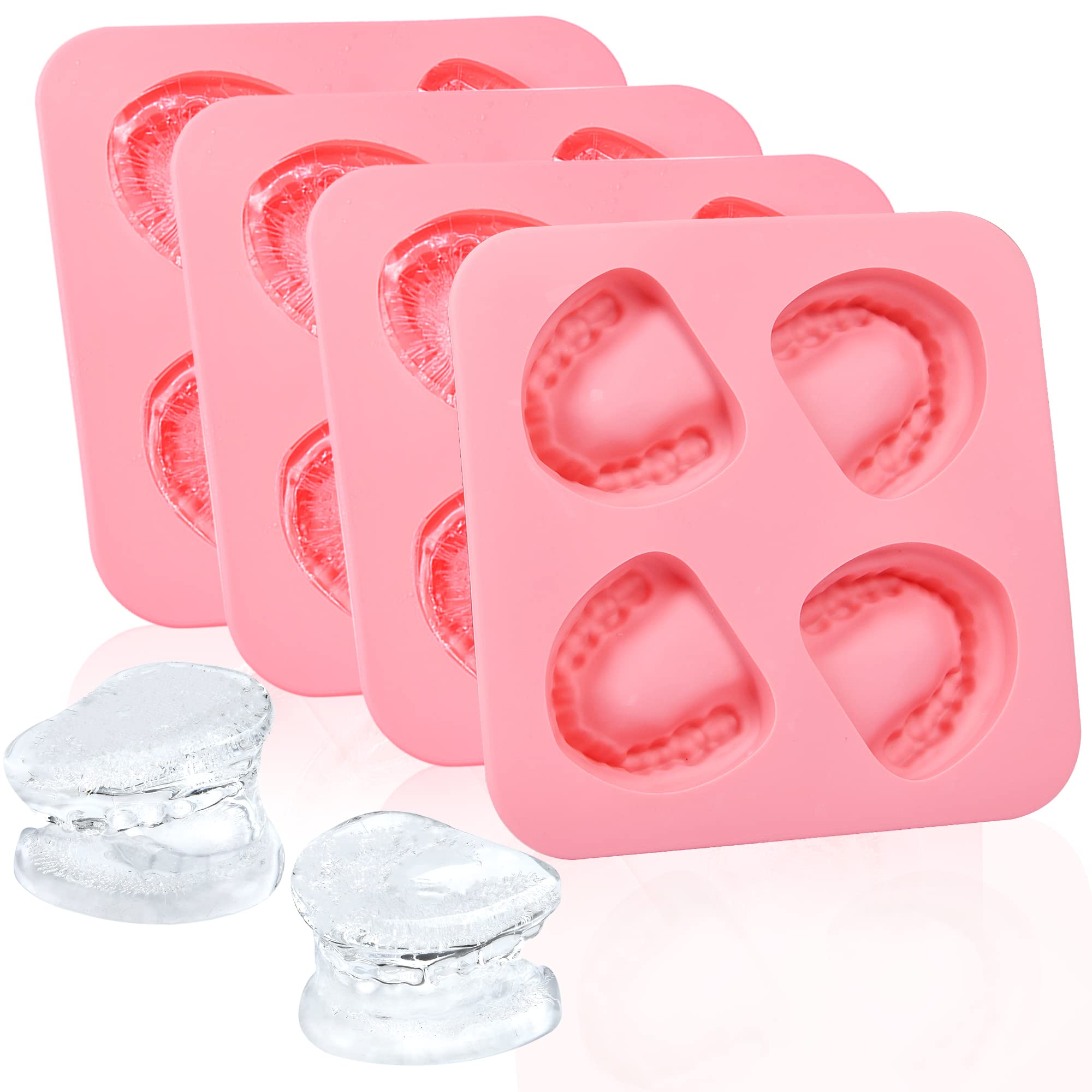 Milkary 4 Pack Ice Cube Trays, Teeth Silicone Ice Mold Denture, Large Reusable Ice Trays Funny Gag Gift For Dentist Party Favor
