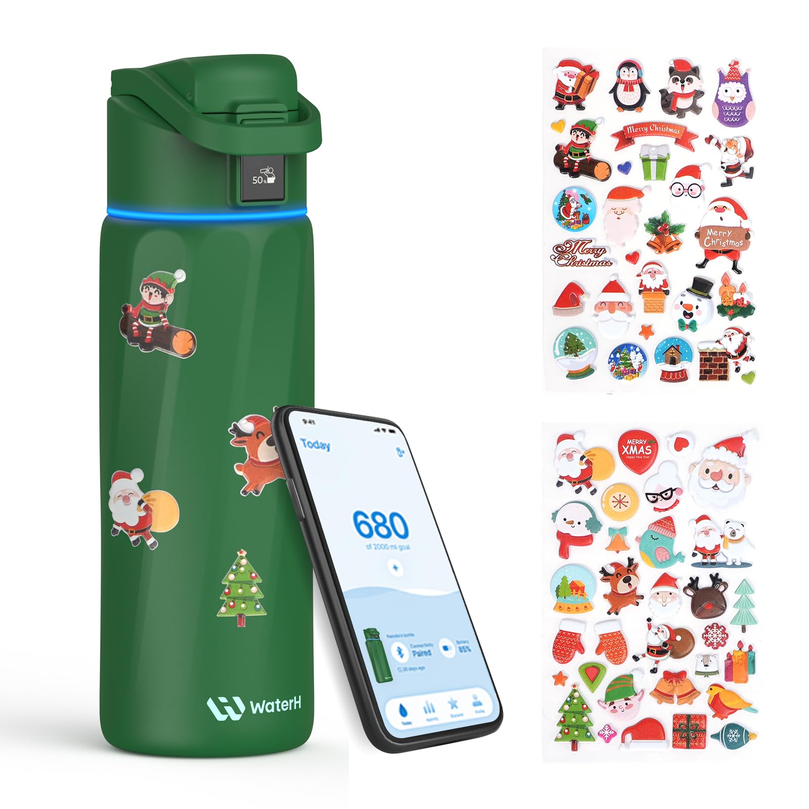 BOOST Smart Water Bottle with Reminder & Tracker, 24oz Vacuum Insulated Bottles Stainless Steel, BPA-Free, Wide Mouth, Ideal Gif