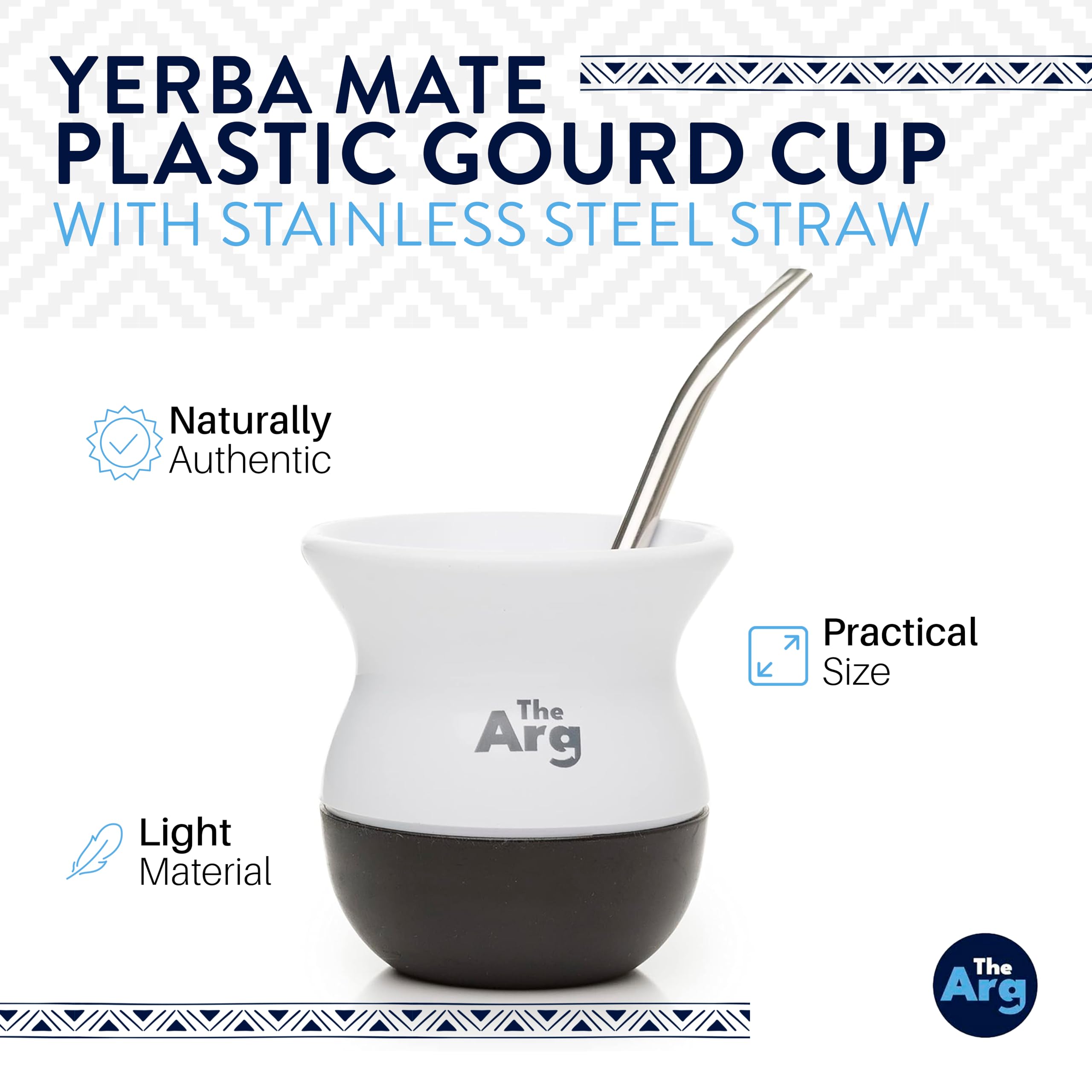 Thearg | Yerba Mate Plastic Gourd Cup With Stainless Steel Straw | Self-Clean Modern Plastic Gourd Design - Yerba Mate Cup And B