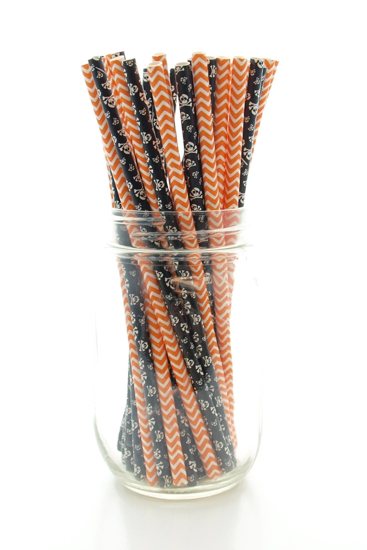 Halloween Skeleton And Chevron Party Straws (50 Pack) - Halloween Skeleton, Orange Chevron Party Pack Straws