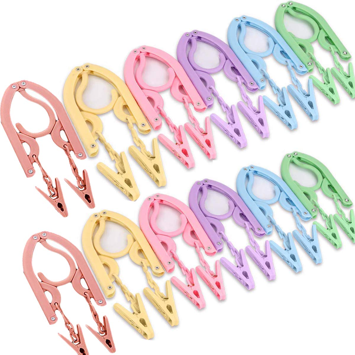 Youowo Travel Hangers With Clips Portable Folding Clothes Hangers 12 Pcs With 24 Pcs Hanger Clips For Scarves Suits Trousers Pan