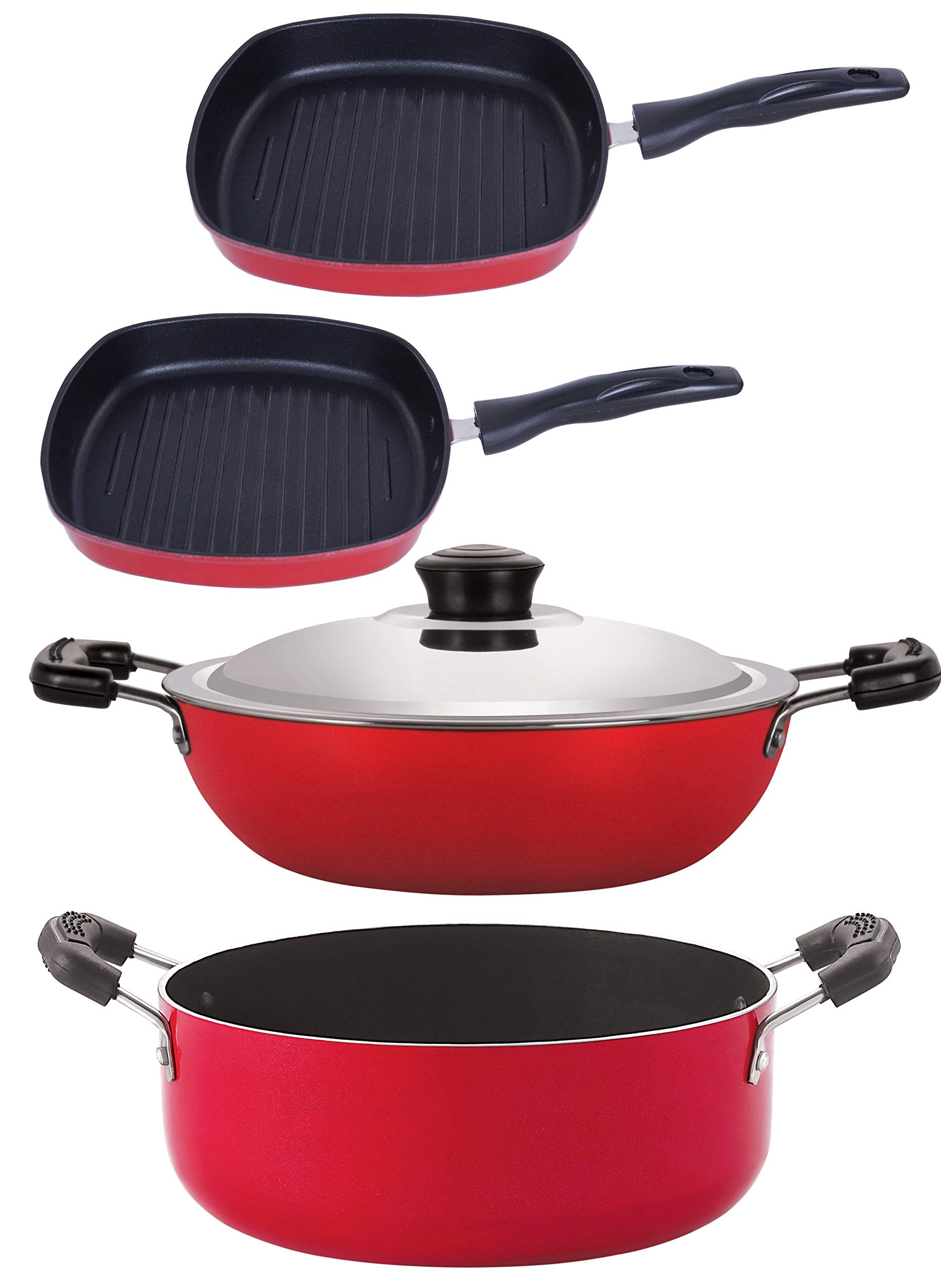 Nirlon Non Stick Cookware Kitchen Accessories For Cooking Combo Set Of 4Pcs (Dkd(B)_Gp22.5_Gp24.5_Cs24)