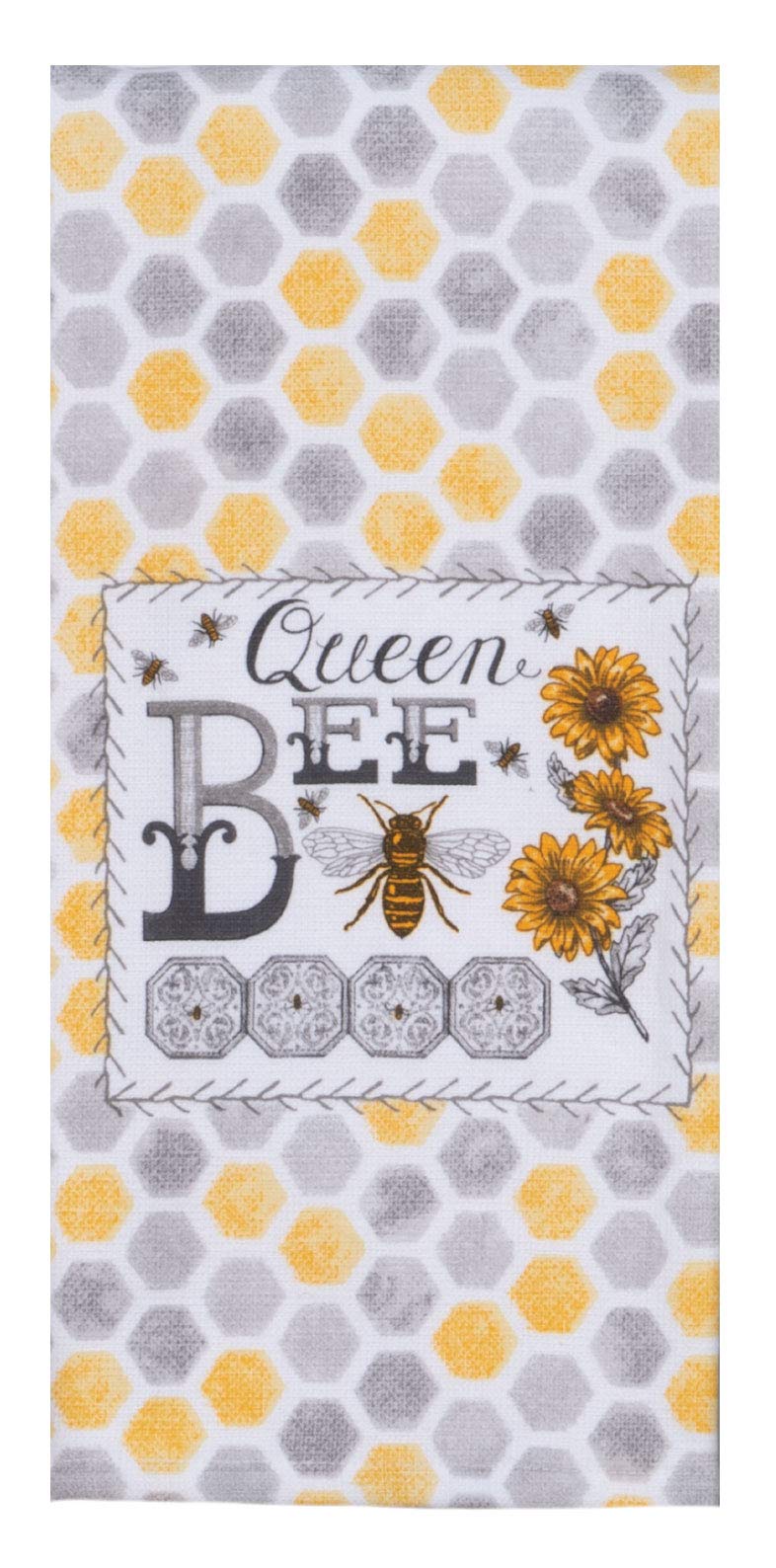 Yellow Gray Queen Bee Sunflower Kitchen Accessory Bundle Of 2 Dual Purpose Towels And 2 Pocket Mitts