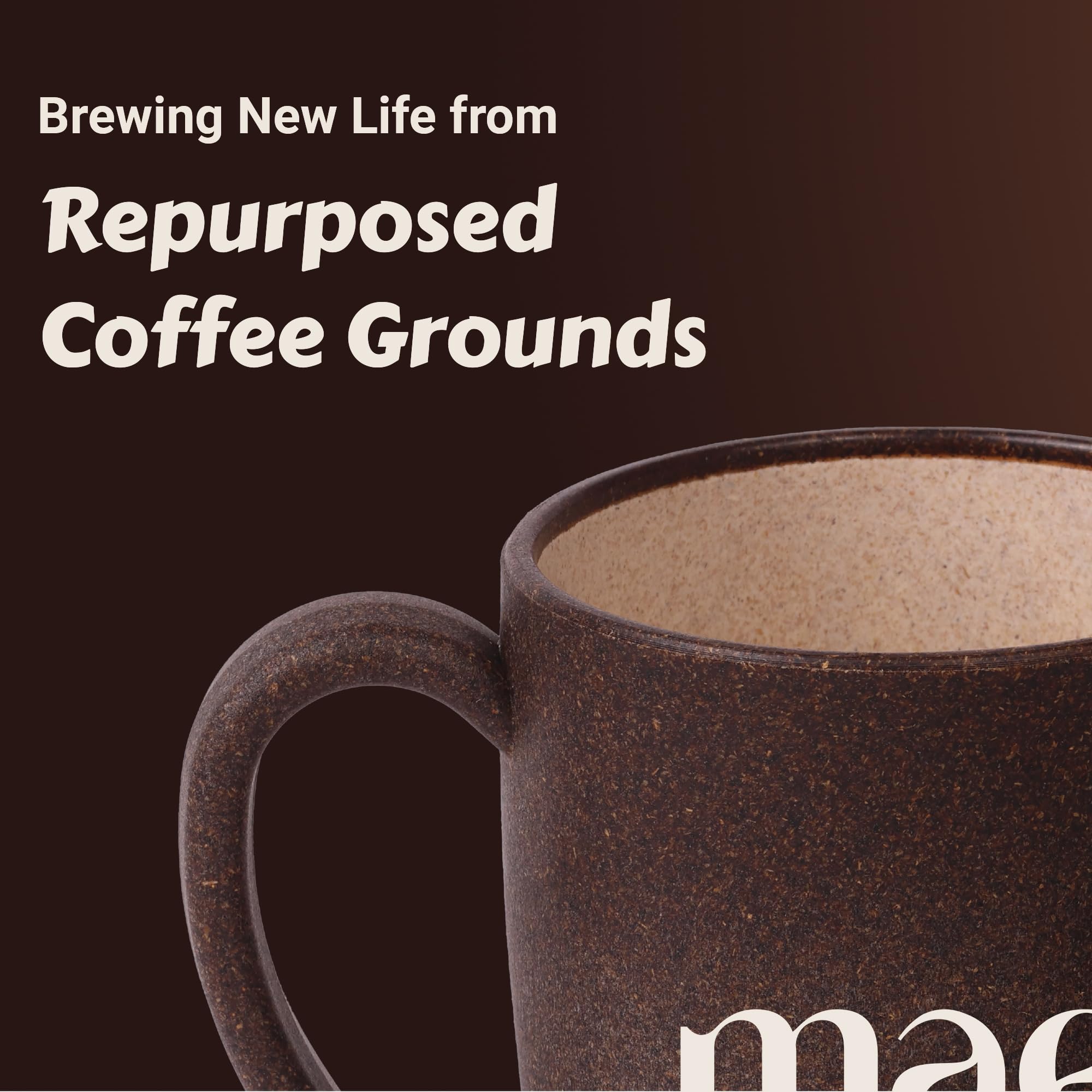 Mae Coffee Mug With Lid | 370 Ml | Crafted From Used Coffee Grounds | Eco Friendly & Sustainable Cup | Insulated | Microwave Saf