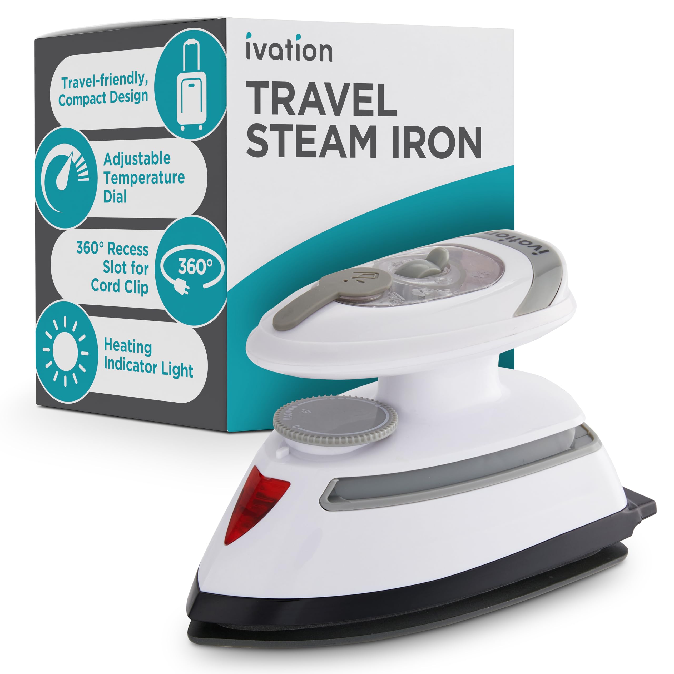 Ivation Travel Steam Iron | Mini Dual Voltage Dry Iron & Clothes Steamer With Nonstick Soleplate, Temperature Control & Indicato