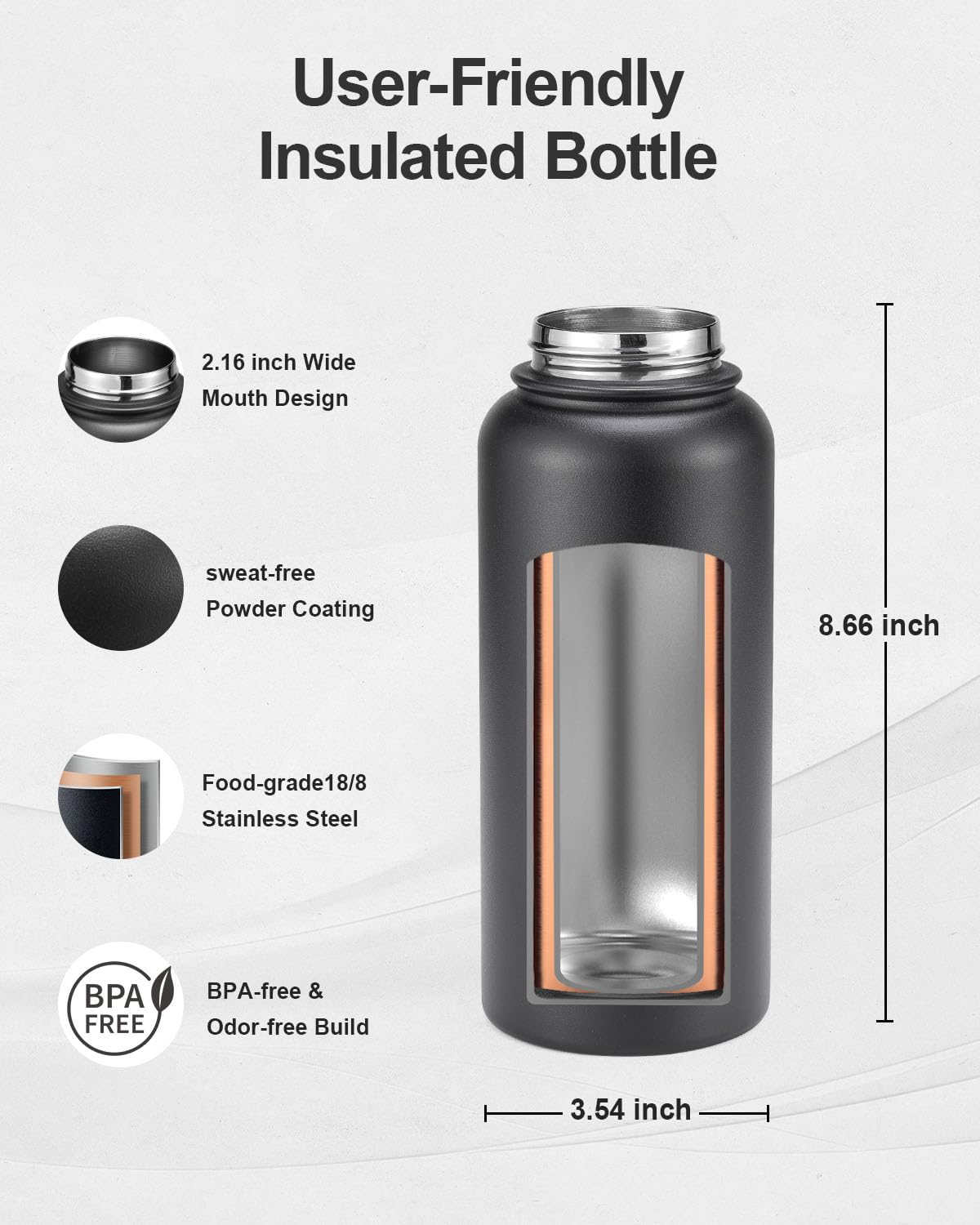 Topre 32oz Insulated Water Bottle,Stainless Steel Vacuum Water Bottle, BPA-Free & Leakproof -with Paracord Handle,Strap,Straw Sp