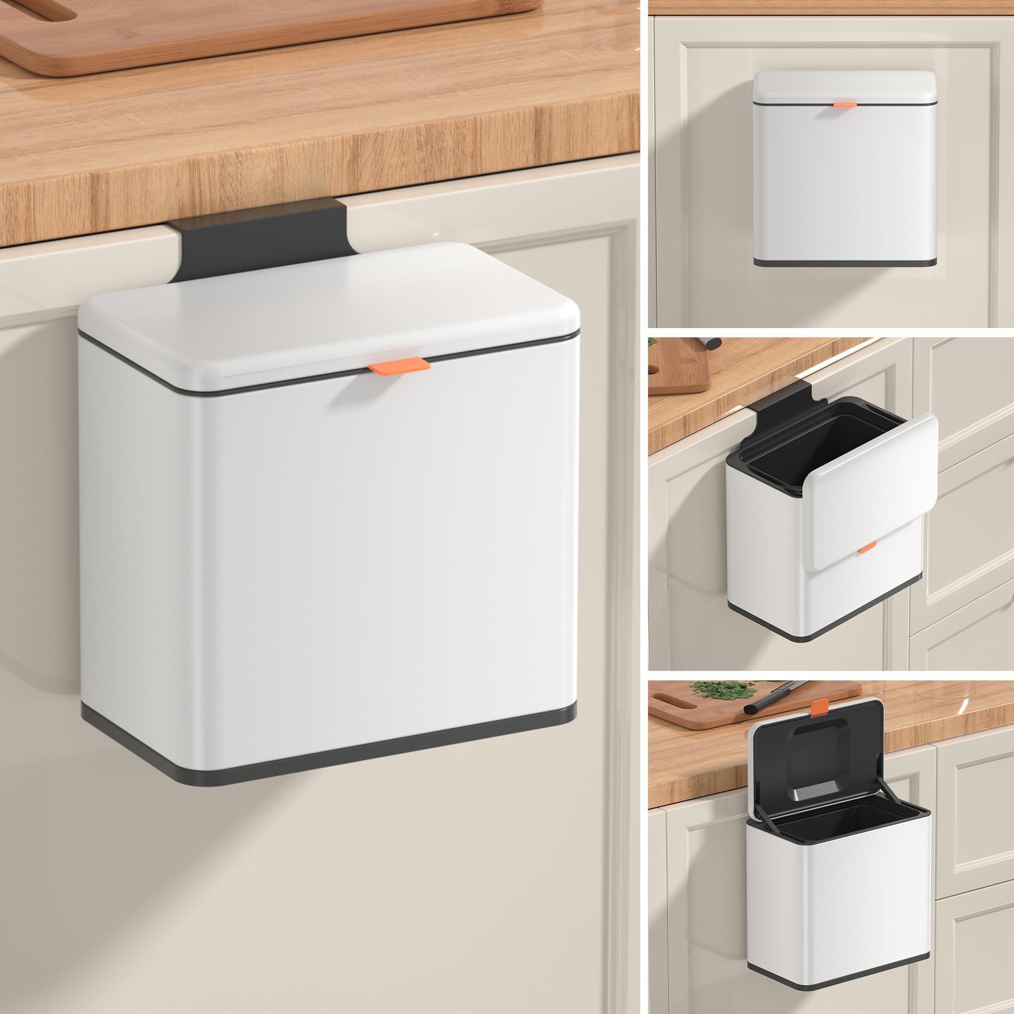 Mbillion Kitchen Compost Bin Hanging Trash Can With Lid 1.05 Gallon Stainless Steel Garbage Can For Kitchen Cabinet Door Mounted