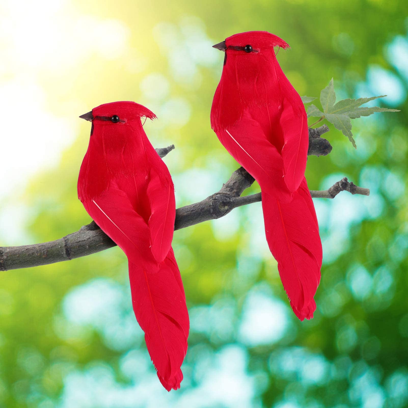 Amosfun 2Pcs Cardinal Christmas Ornaments Decorations for Tree Clip On Realistic Bird Figurines Artificial Feathered Birds Festi