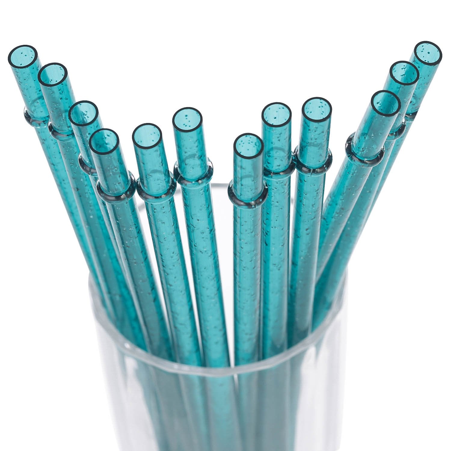 Dakoufish BPA-Free 12 Piece 11 Inch Reusable Clear Plastic Glitter Sparkle Drinking Straw Plus one Cleaning Brush (Teal,11inch)