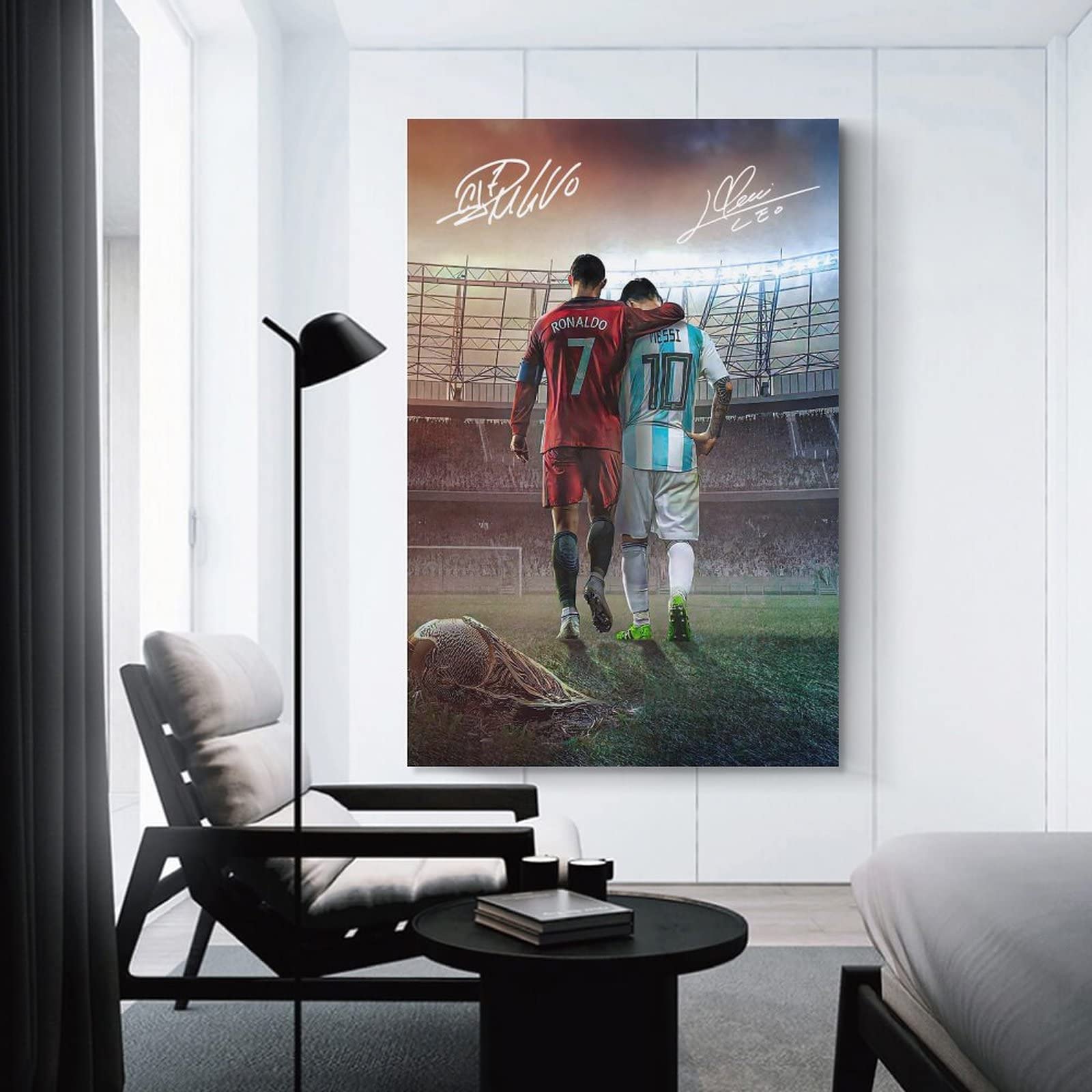 Messi Ronaldo Poster Wall Art Canvas Print Poster Home Bathroom Bedroom Office Living Room Decor Canvas Poster Unframe: 16X24Inc