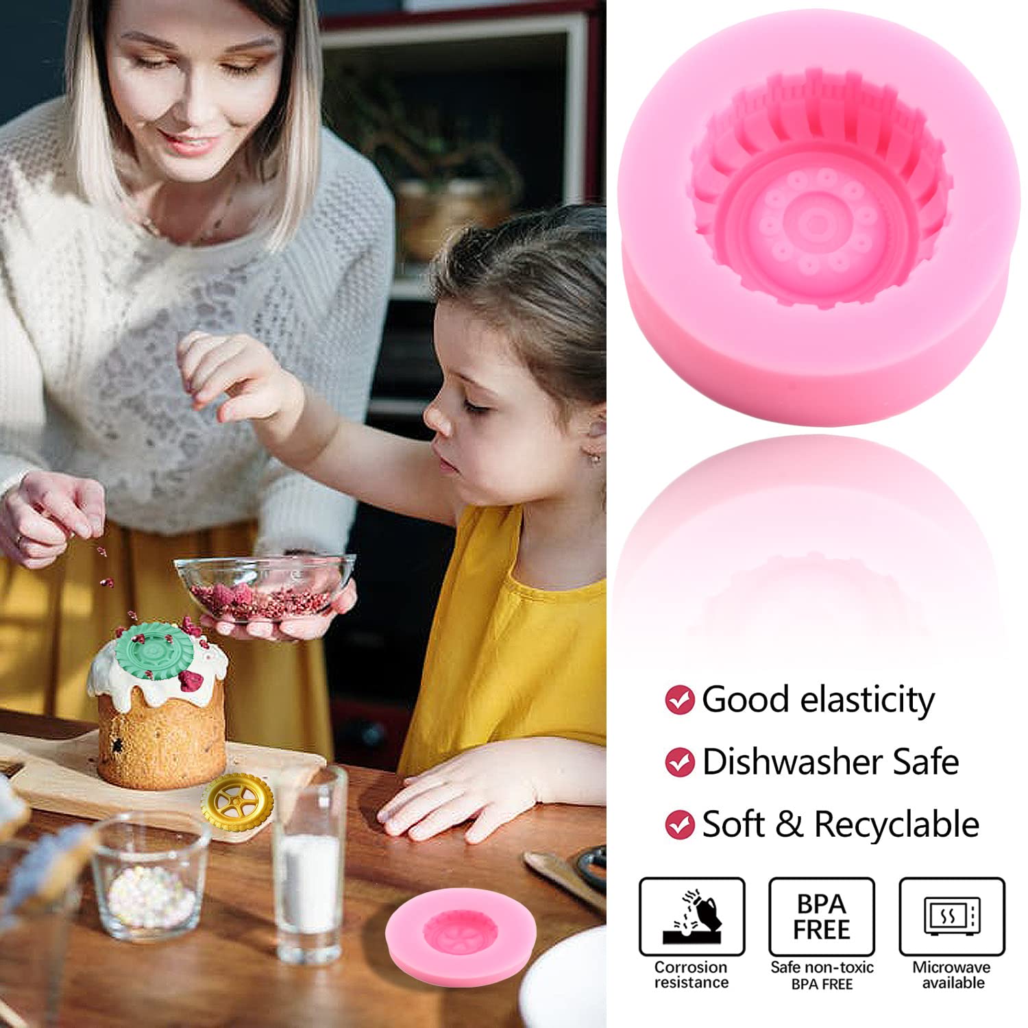 Zixiang 3D Round Tire Fondant Mold Truck Wheel Shape Silicone Mold For Cake Decorating Cupcake Topper Polymer Clay Candy Chocola