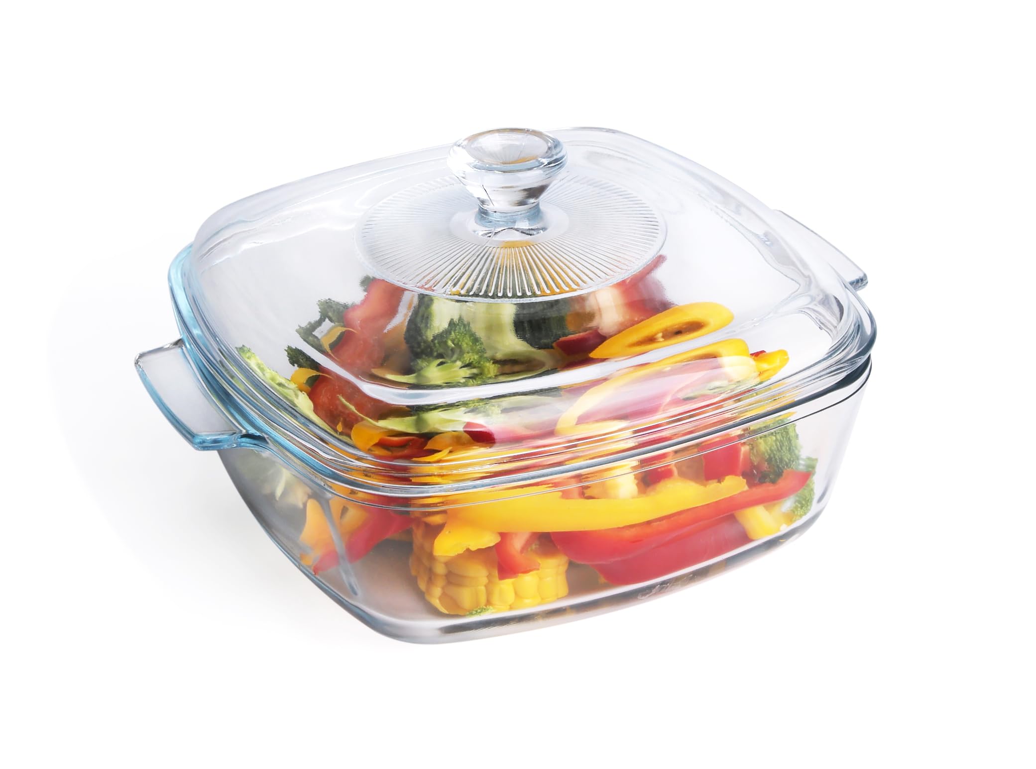 HUSANMP Clear Square Glass Casserole with Lid, Baking Dish with Glass Cover, Casserole for Oven, Freezer and Dishwasher Safe (1.