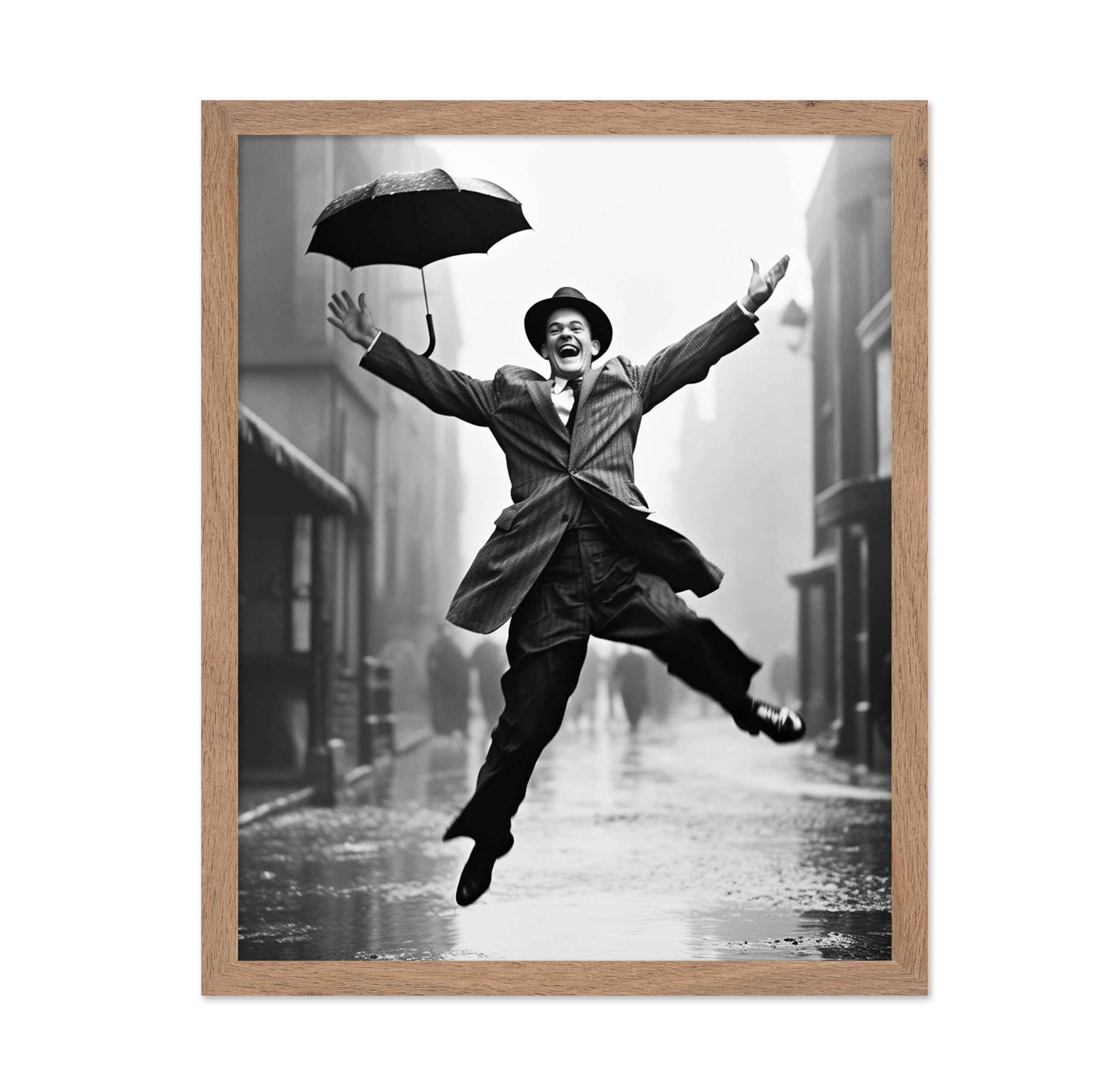 Poster Master Man In Rain Poster - Happy Gentleman Print - Black Umbrella Art - Photography Art - Black & White Art - Minimal Ar