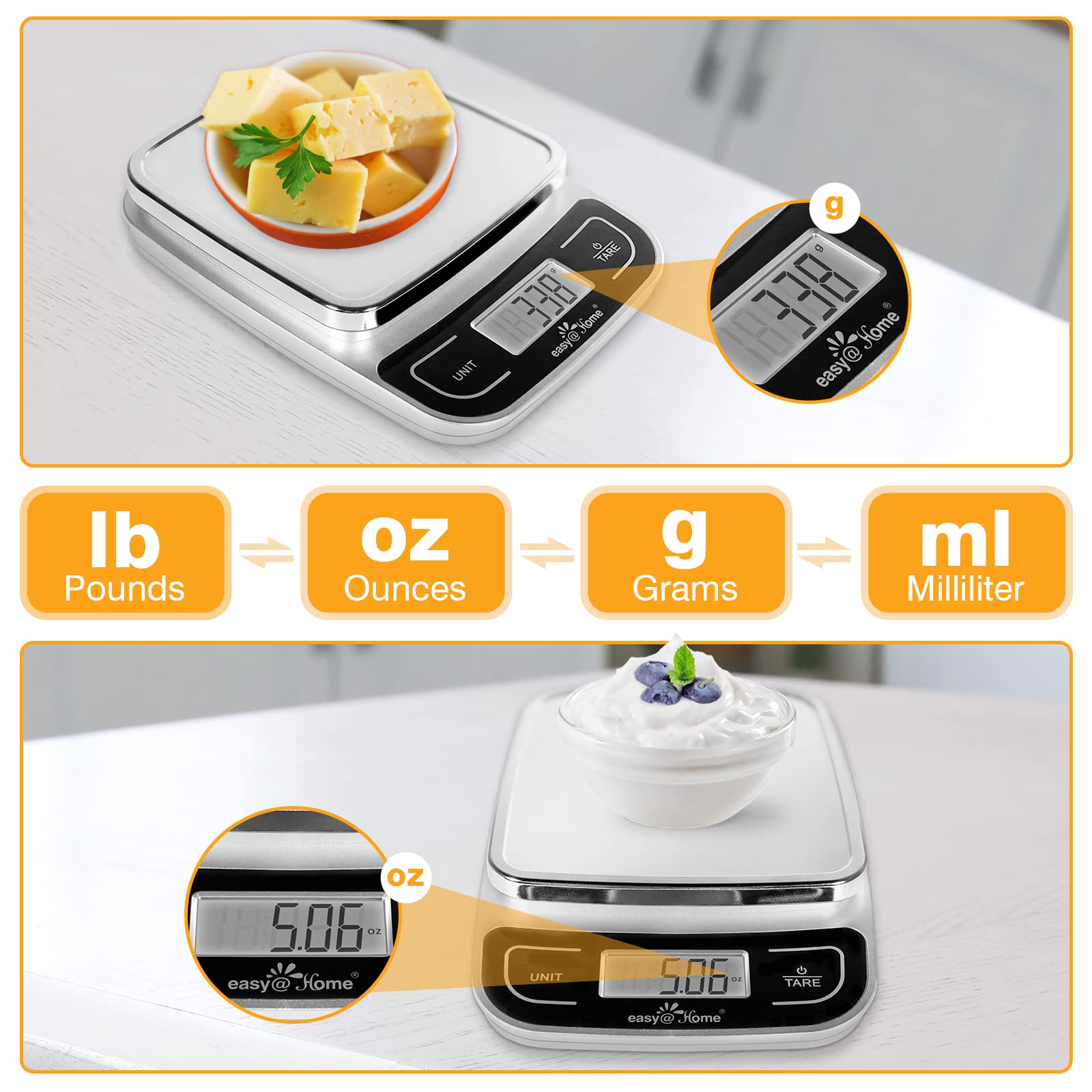 Easy@Home Digital Kitchen Scale Food Scale With High Precision To 0.04Oz And 11 Lbs Capacity, Digital Multifunction Measuring Sc