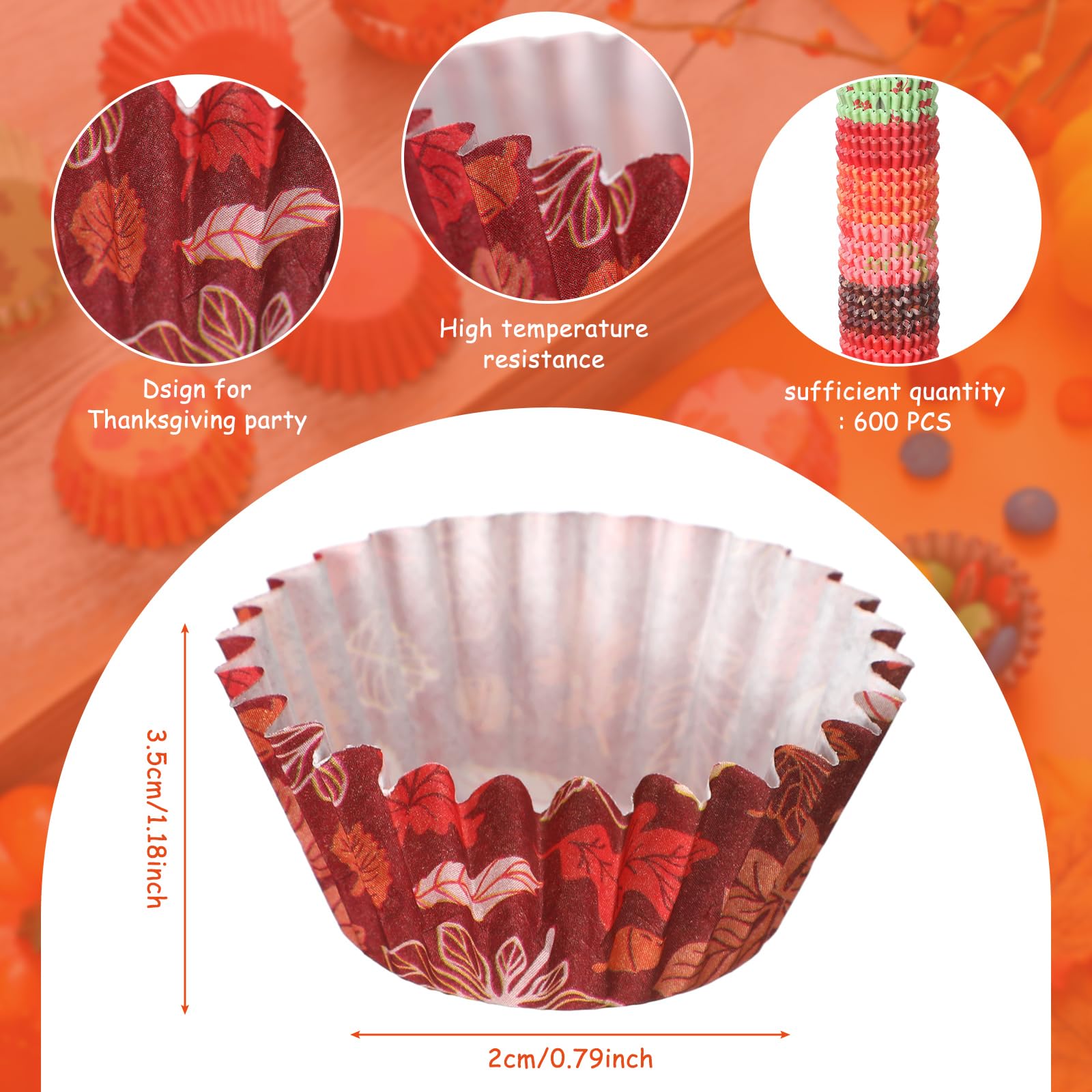 600 Pcs Fall Cupcake Liners Thanksgiving Autumn Maple Leaves Wrappers Mini Baking Cups For Baking Fall Candy Muffin Paper Cups F
