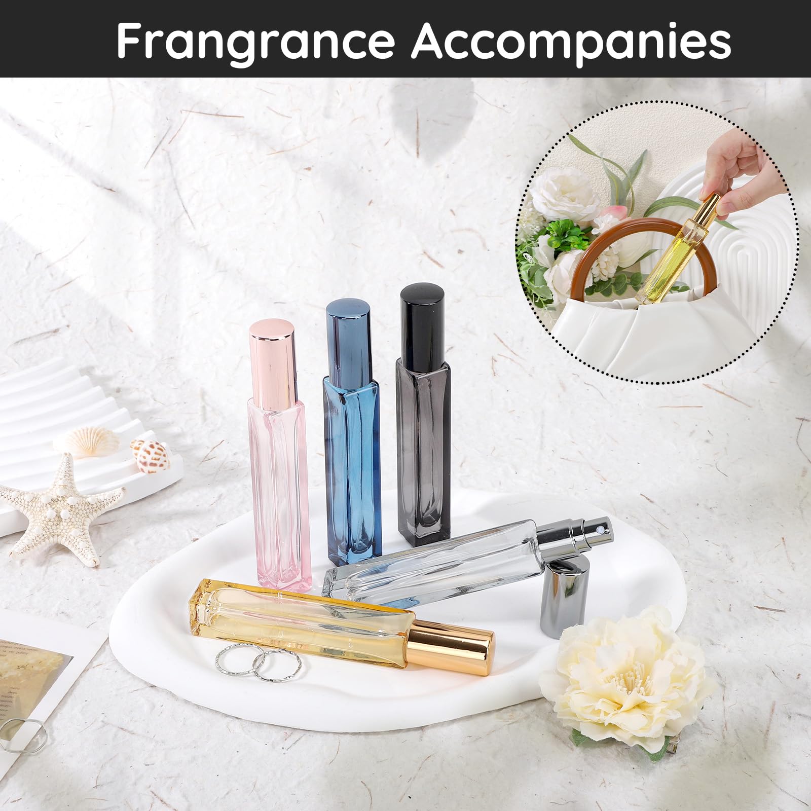 Segbeauty 0.34Oz Mini Glass Refillable Perfume Bottle Travel, 10Pcs 10Ml Portable Empty Glass Perfume Atomizer Bottle, Small Tra