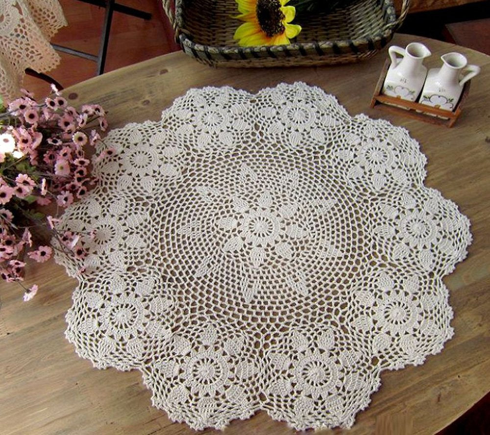 Laivigo New Handmade Crochet Lace Round Table Cloth Doilies Doily,27 Inch,Beige