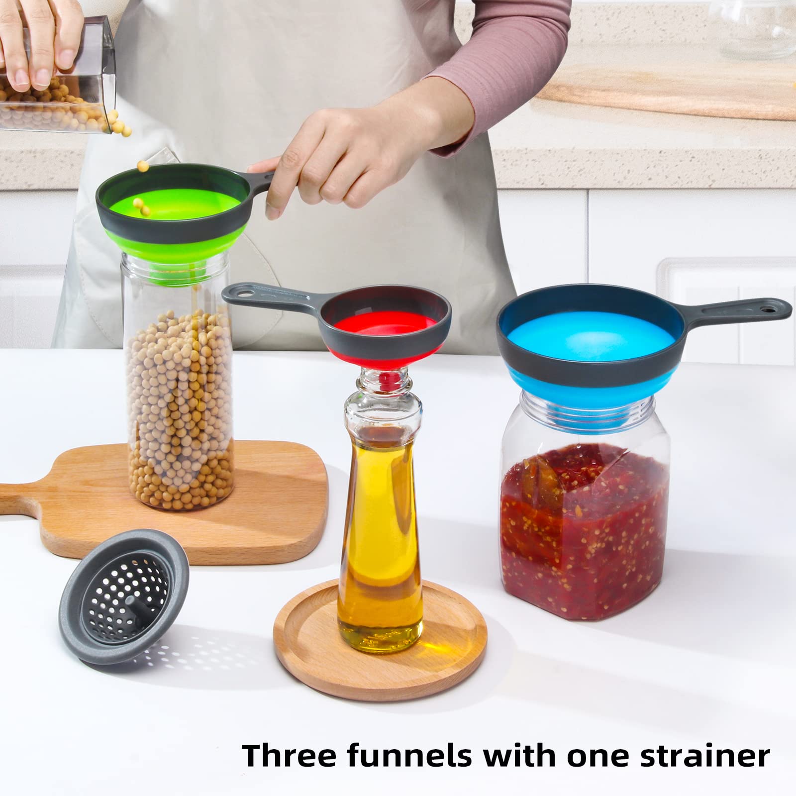 Funnel With Strainer For Kitchen Use, Dokpod Funnels For Filling Bottles, Wide Mouth Canning Funnel, Funnel With Filter, Collaps