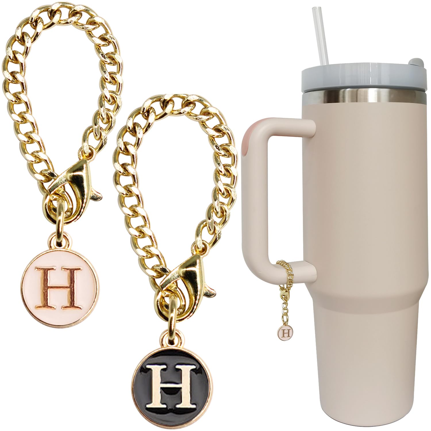 Wabogove Letter Charm Accessories for Stanley Cup 2PCS Initial Name ID Personalized Handle Charm for Stanley Tumbler (H)