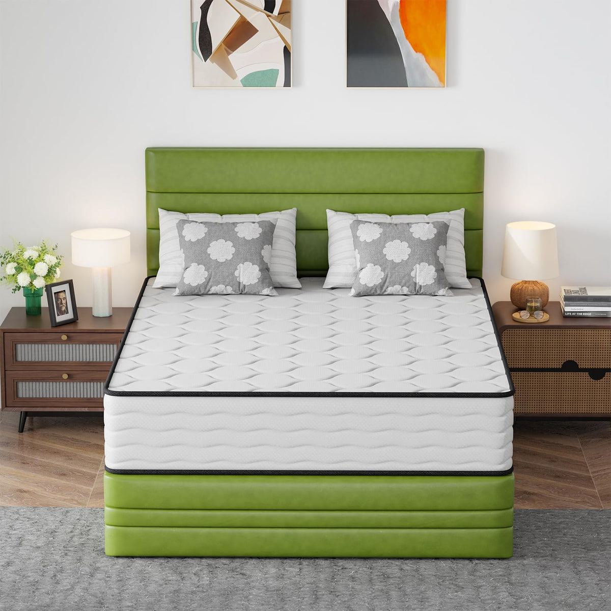 Paylesshere 12 Inch Innerspring Queen Mattress In A Box With Bamboo Charcoal Gel Memory Foam Fiberglass Free Certipur-Us Certifi