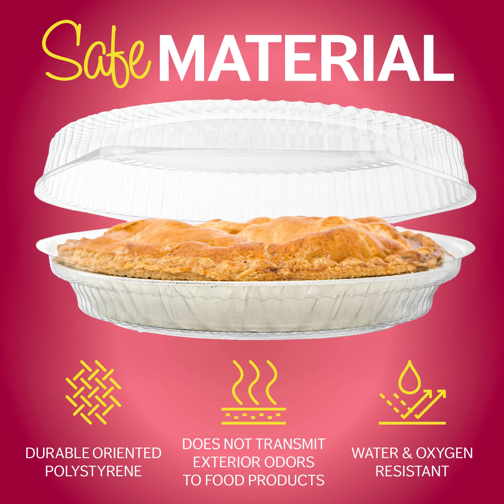 Supellectilem 10'' Plastic Disposable Pie Containers with Hinged Locking Lids  5 Round Pie Keepers/Flan Cake Containers for Transport