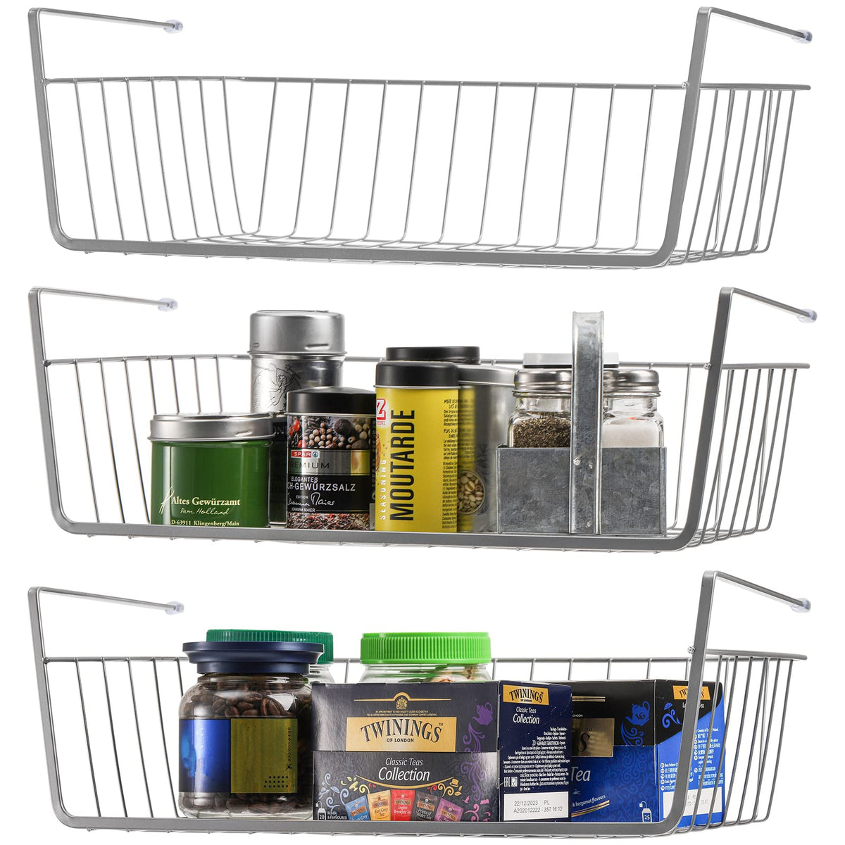 Jucoan 3 Pack Under Shelf Baskets, 15 X 10 X 5.5 Inch Slide In Wire Hanging Storage Baskets Under Cabinet Shelf Storage Baskets