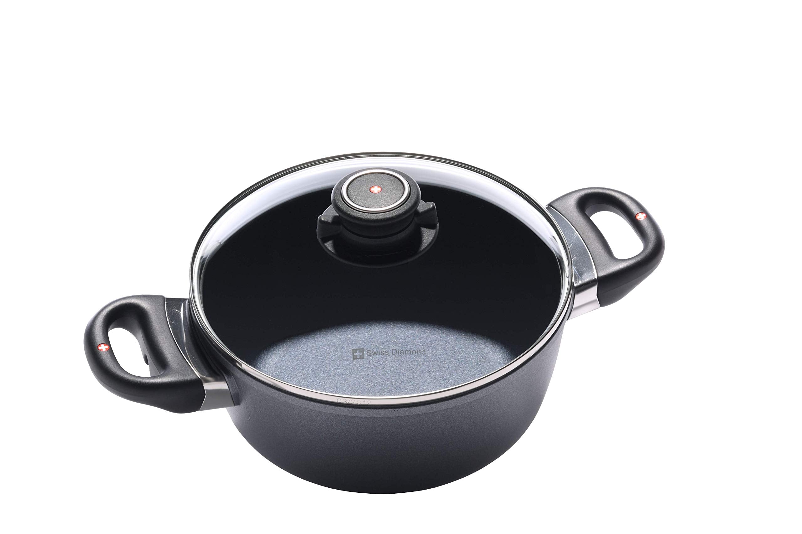 Swiss Diamond 8'' 2.3Qt Casserole Pan Hd Nonstick Diamond Coated Aluminum Casserole Pan Includes Lid Pfoa Free Dishwasher/Oven S
