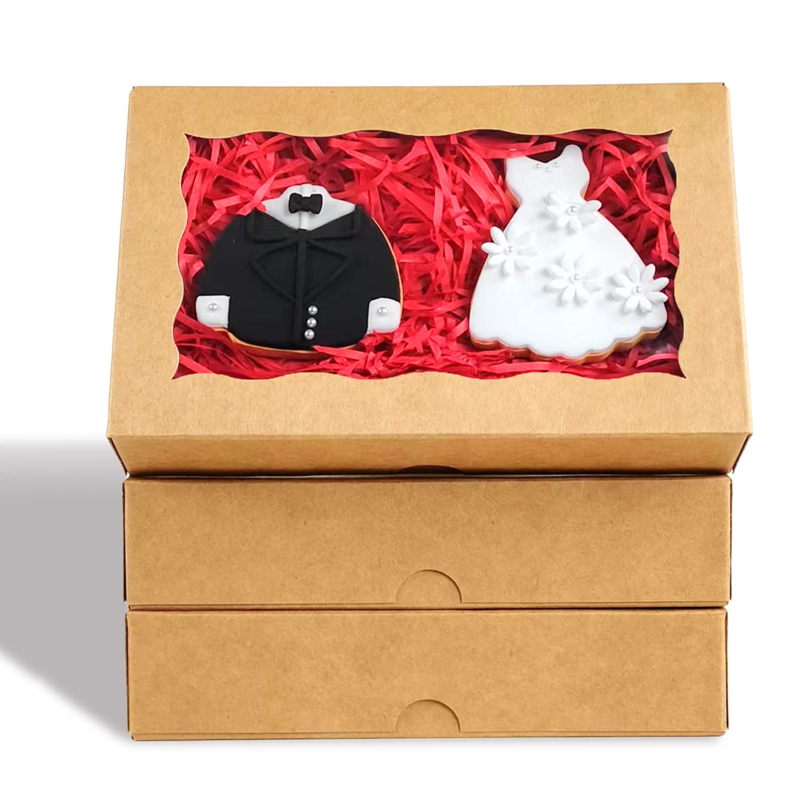 RomanticBaking 12 Pack Auto-Popup Cookies Boxes for 2 cookies 7 x 4 3/8 x 1 1/2 Brown Kraft Bakery Boxes for Wedding Birthday Ba