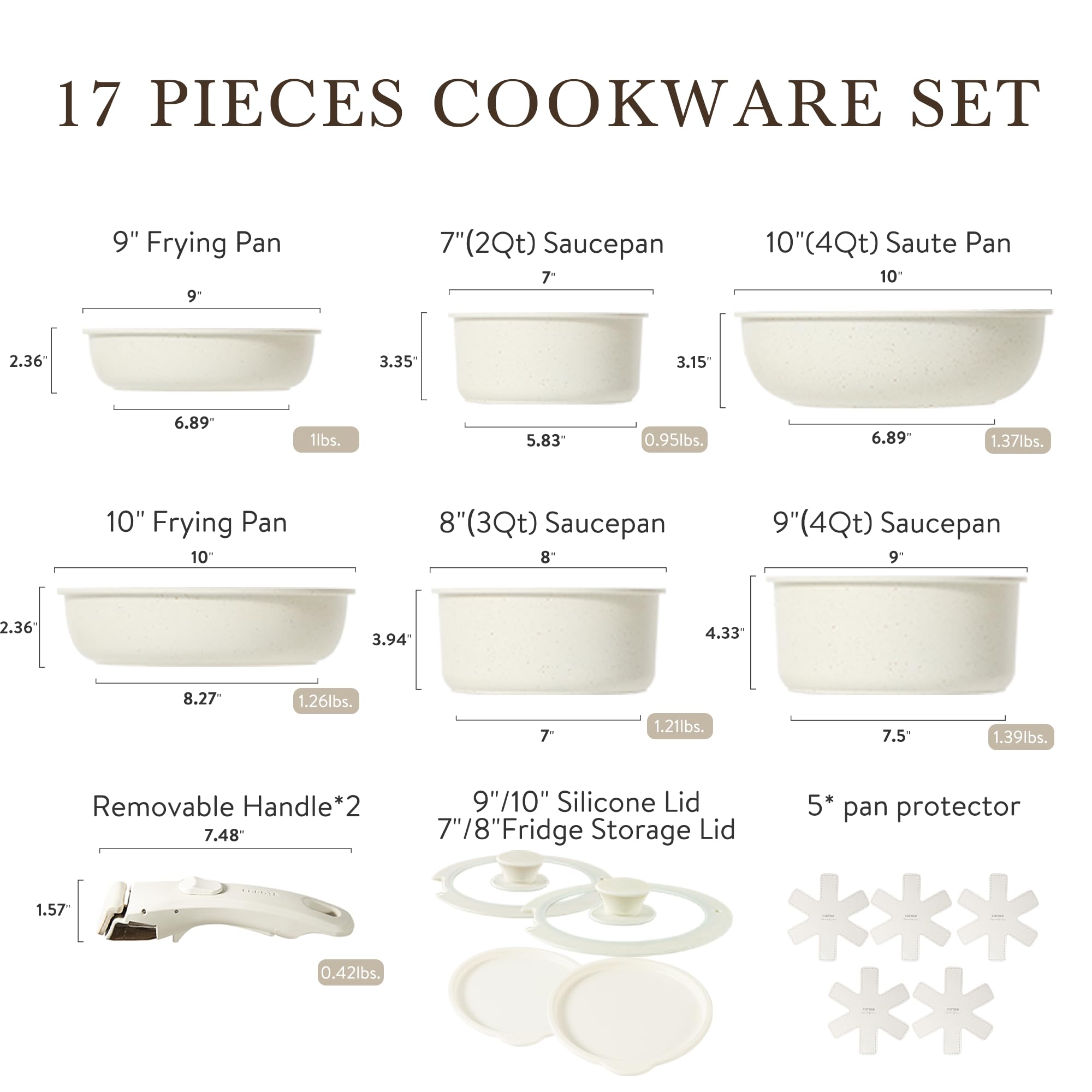 CAROTE 17pcs Pots and Pans Set, Nonstick Cookware Set Detachable Handle, Induction Kitchen Cookware Sets Non Stick with Removabl