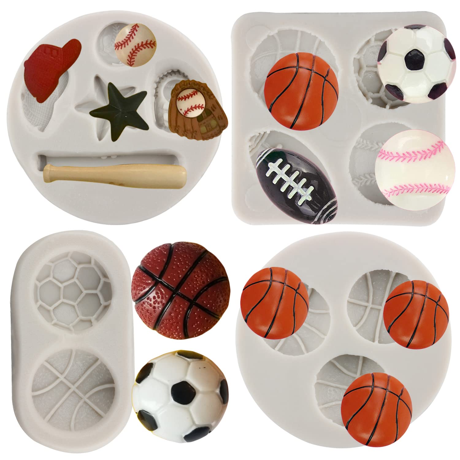 Sijiangmold Baseball Fondant Mold Football Basketball Softball Silicone Mold For Cake Decorating Cupcake Topper Polymer Clay Can
