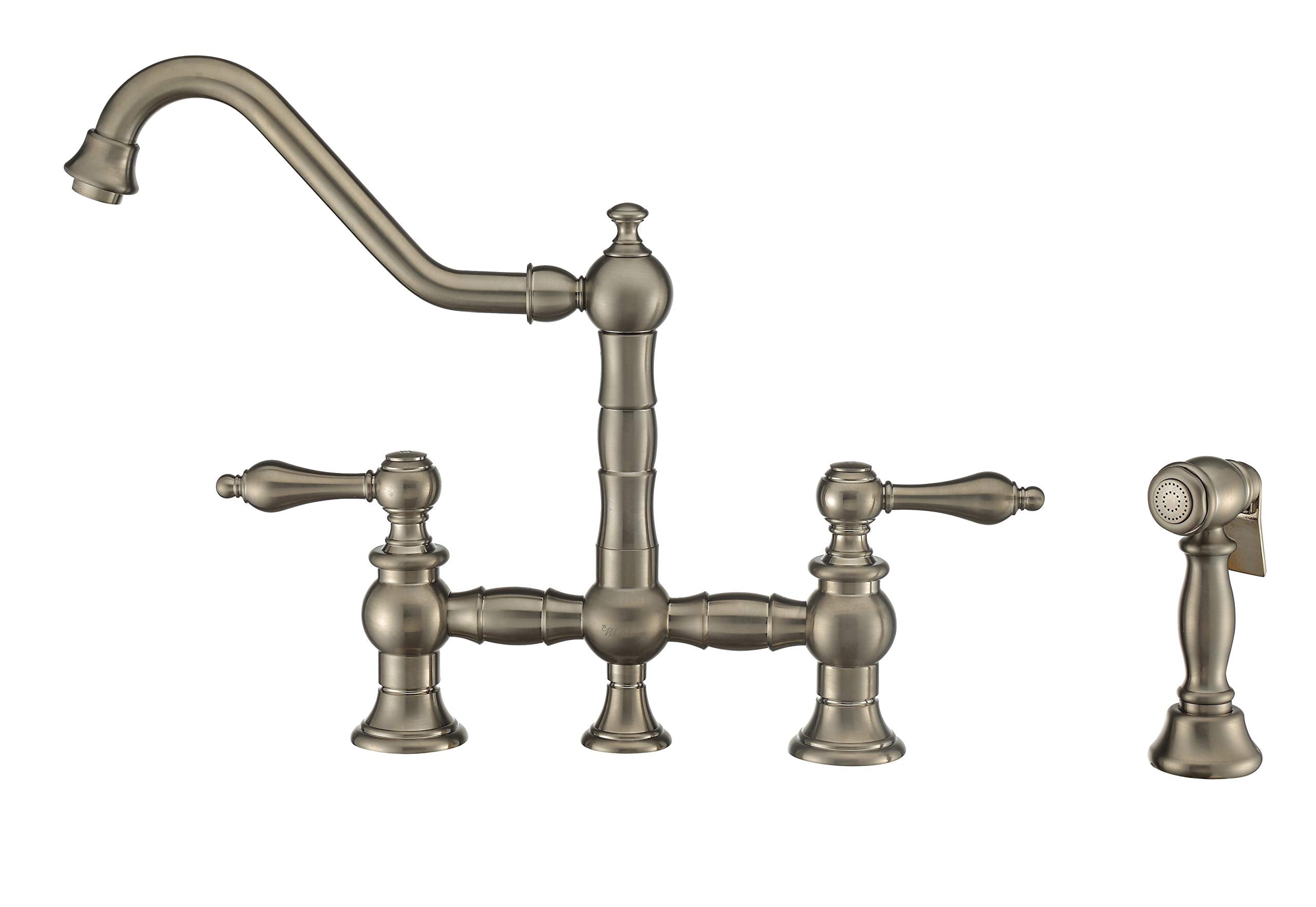Whitehaus Collection Whkbtlv3-9201-Nt-Bn Lever Handles And Solid Brass Side Spray Vintage Iii Plus Bridge Faucet With Long Tradi