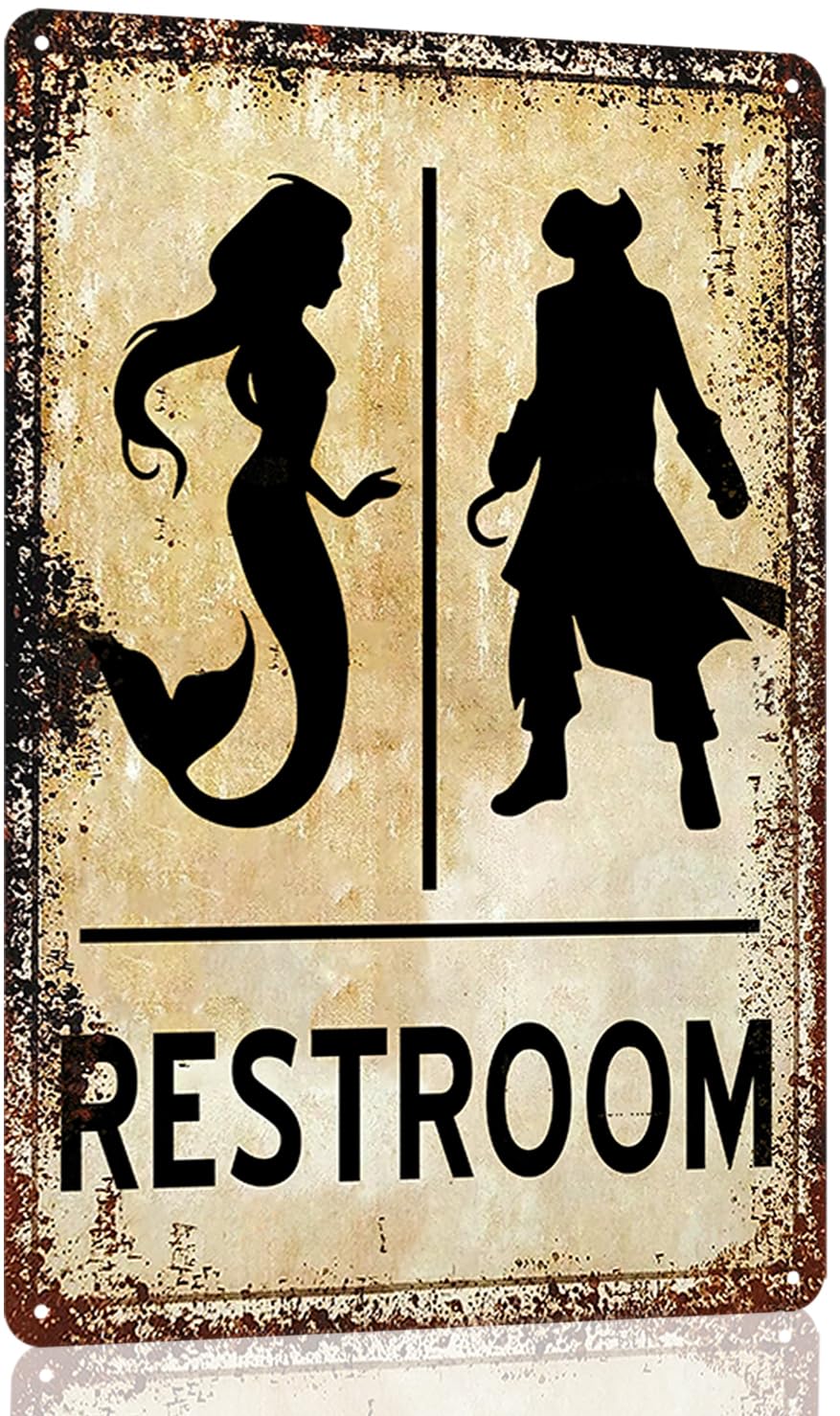 Funny Bathroom Sign Mermaid Pirate Restroom Door Sign Bathroom Wall Art Decor Vintage Metal Tin Signs Mermaid Bathroom Decor Bea