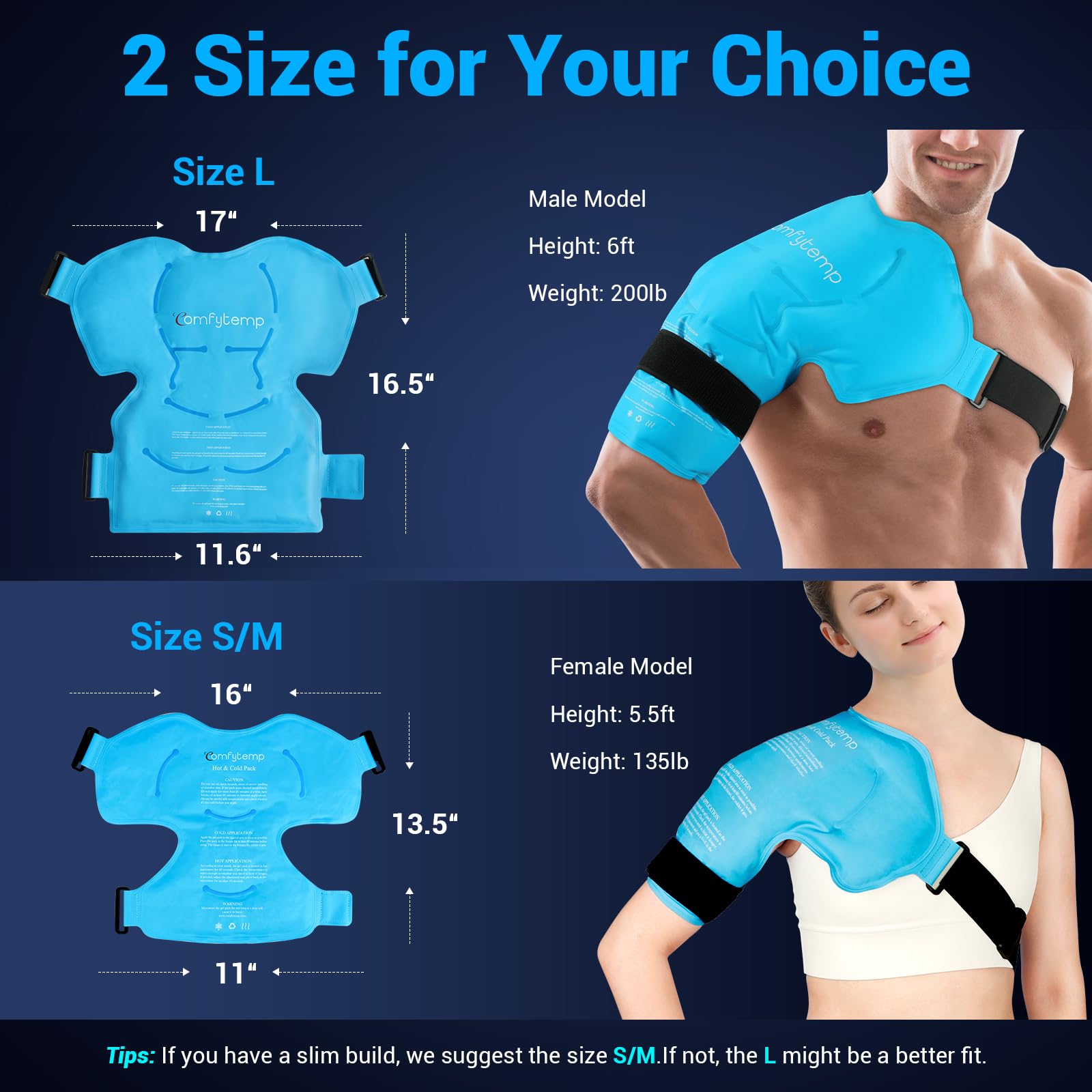 Comfytemp Shoulder Ice Pack Rotator Cuff Cold Therapy, Reusable Shoulder Wrap Large Gel Ice Packs For Injuries, Hot Cold Compres