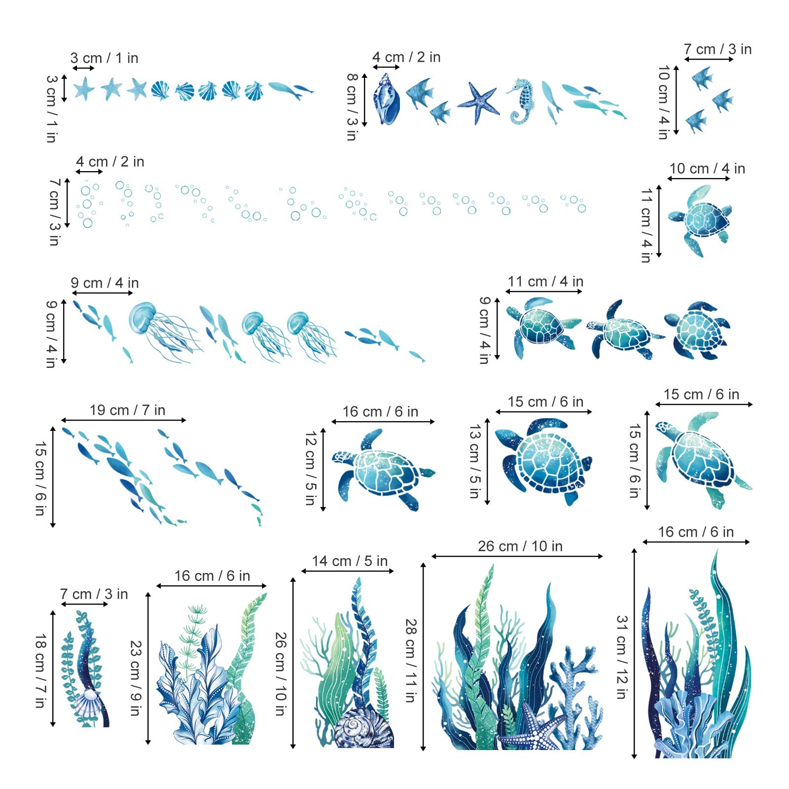 Decalmile Under The Sea Seaweed Wall Decals Sea Turtle Ocean Grass Jellyfish Wall Stickers Baby Nursery Bedroom Bathroom Wall De