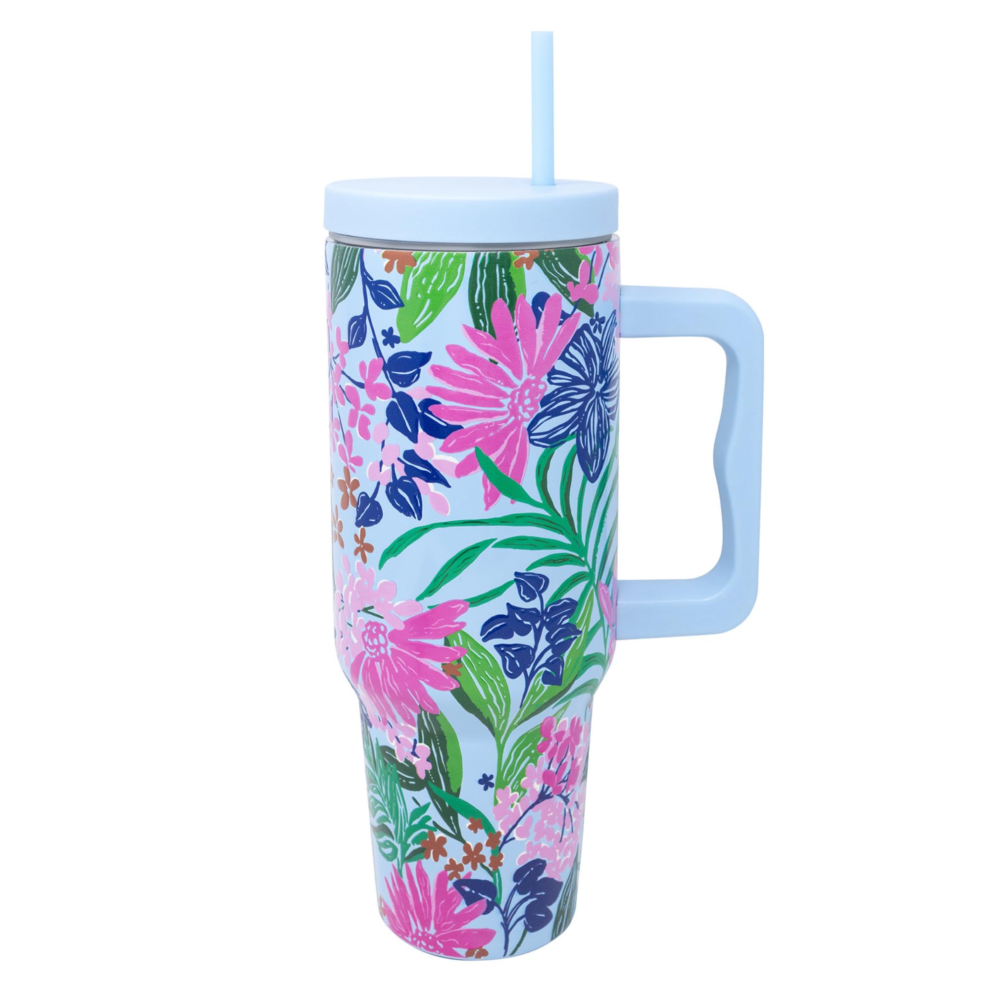 Lilly Pulitzer 40 Oz Insulated Tumbler with Lid, Straw & Handle, Stainless Steel Travel Water Bottel, Double Wall Metal Cup (End