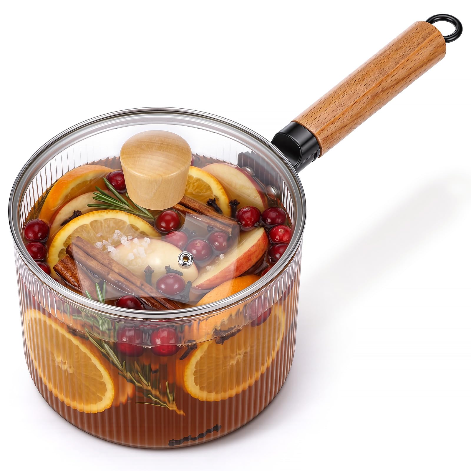 Ferrochef 64 Oz/ 1.9L Glass Cooking Pot with Lid and Handle Heat Resistant Borosilicate Glass Cookware Saucepan Simmer Pot on El