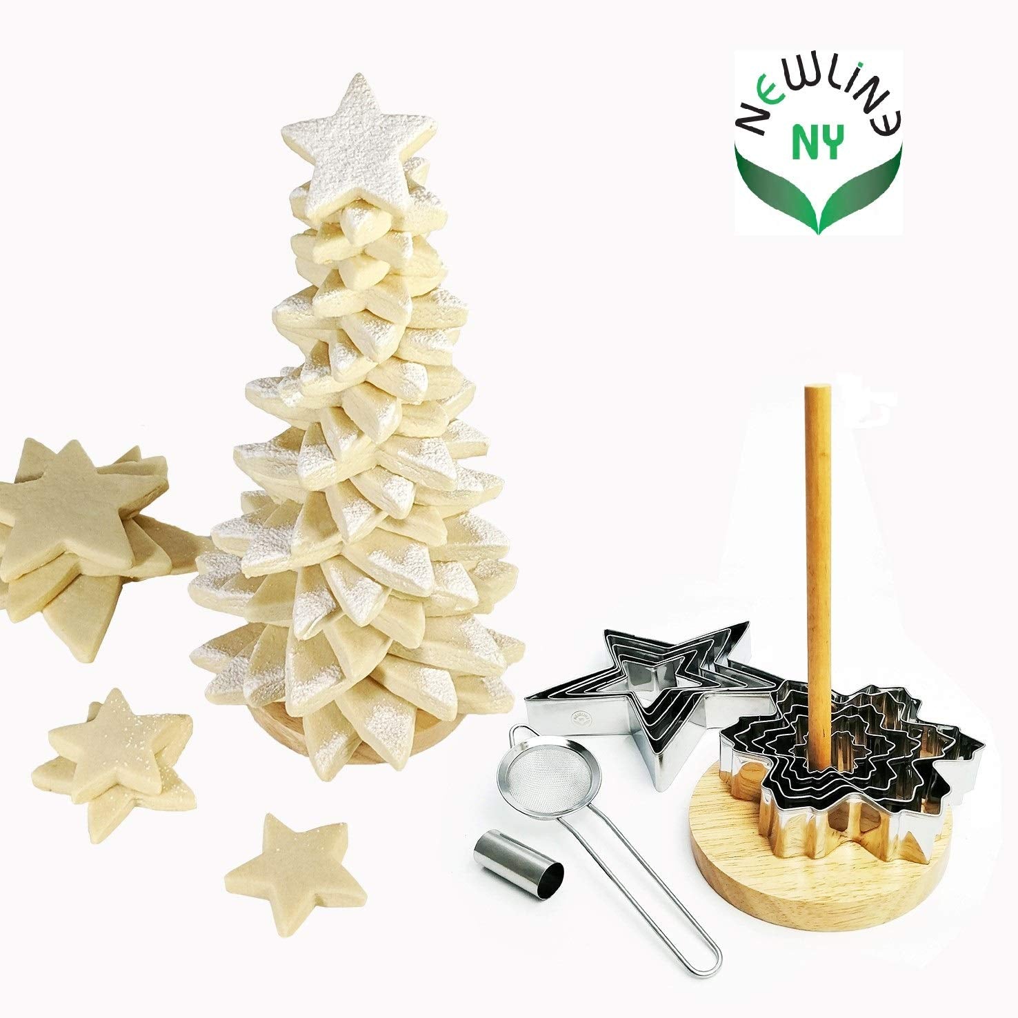 Newlineny 16 Pcs Star Shaped Cookie Molds Cutters To Create Christmas Tree-Like Cookie Display With Recipe