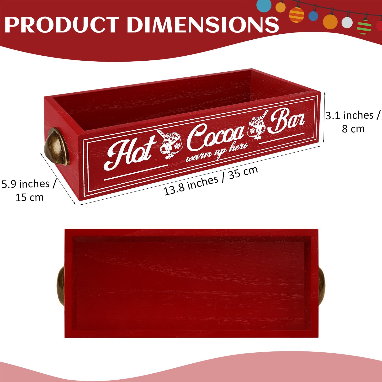 TURSTIN Christmas Hot Cocoa Bar Wood Storage Box Rustic Farmhouse Hot Cocoa Bar Accessories With Handle Decorative Christmas Woo