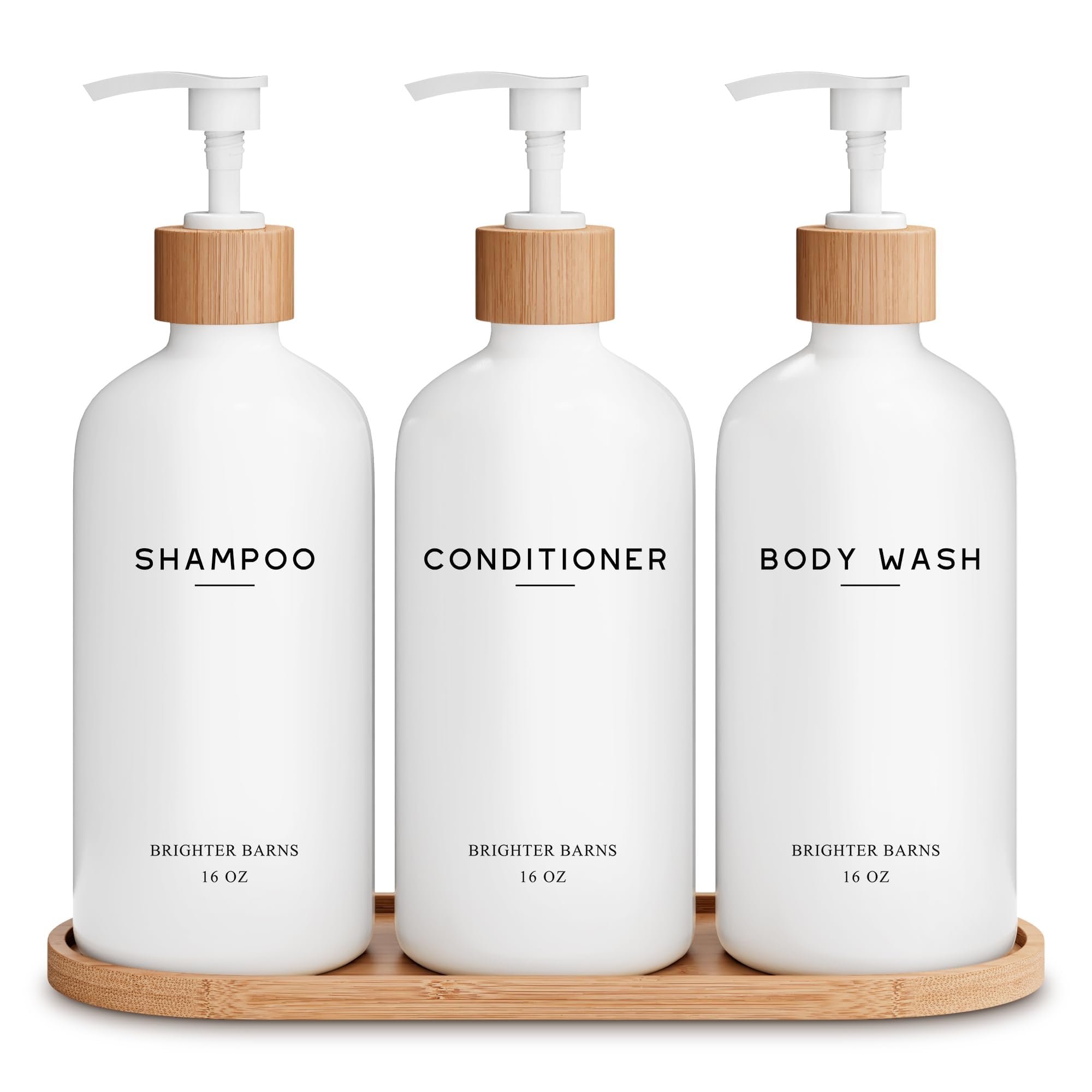 White Shampoo And Conditioner Dispenser Set By Brighter Barns - Shower Dispenser - Shampoo Conditioner Body Wash Dispenser With