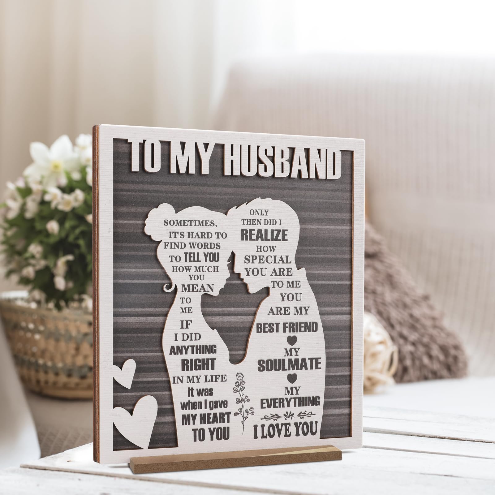 To My Husband Plaque - Romantic Fathers Day Dad Gift from Wife - Sentimental Wood Sign for Anniversary, Birthday, Valentines Day