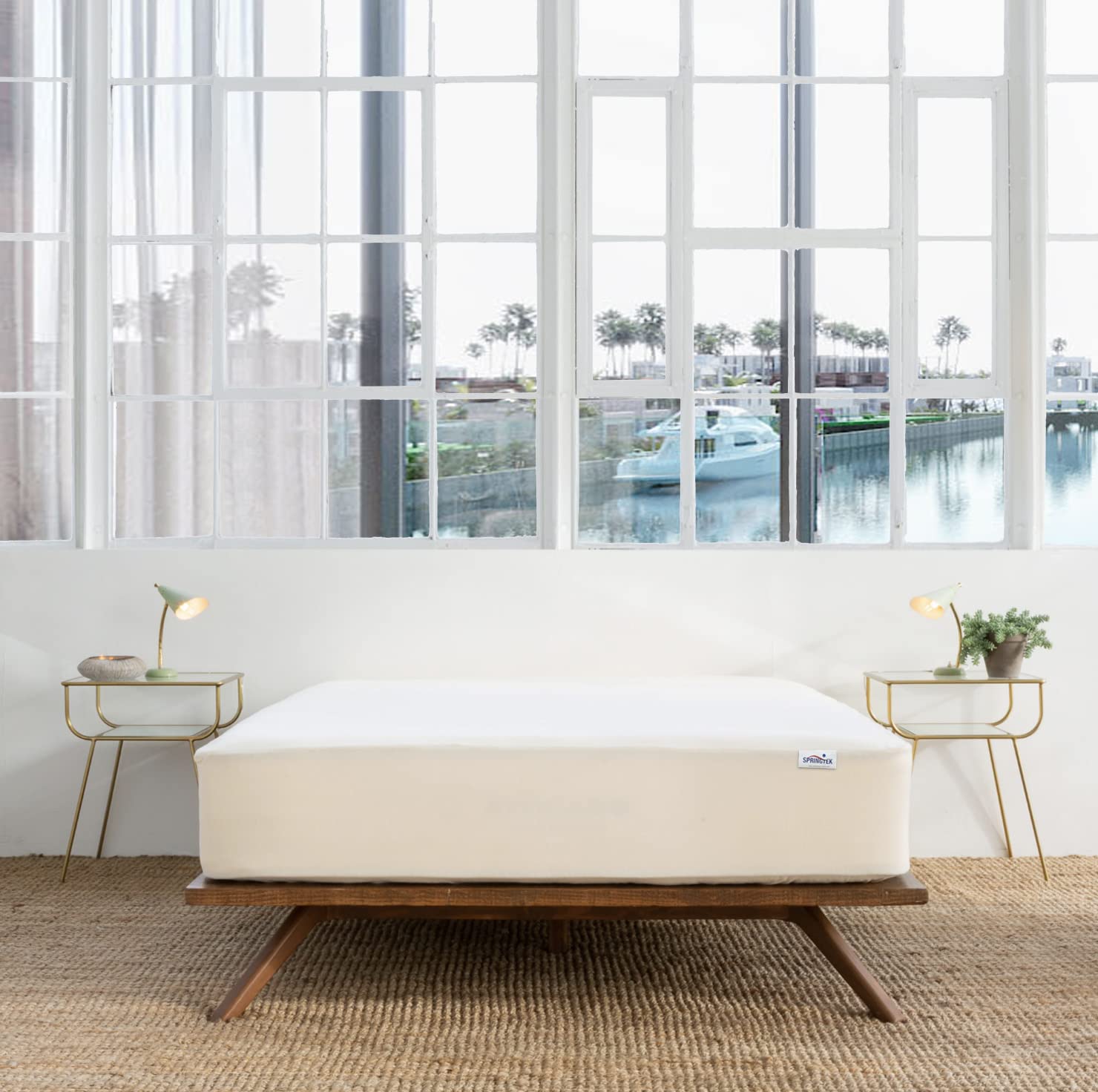 Springtek Cotton 400Gsm Organic Waterproof Mattress Protector | Ultra Soft & Breathable Mattresses Cover With Elastic Strap, Spi