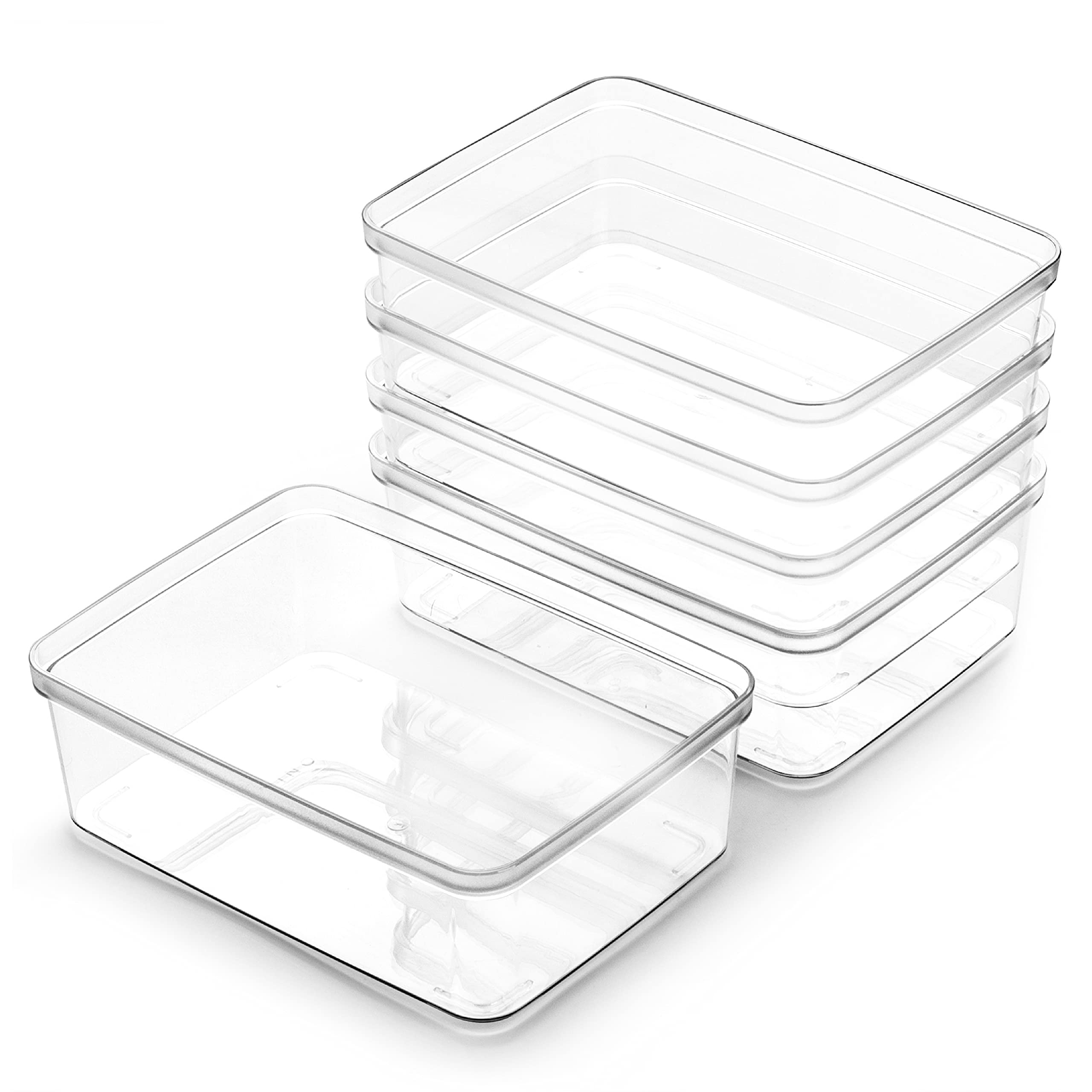 BINO | Plastic Storage Bins, X-Small - 5 Pack | THE LUCID COLLECTION | Multi-Use Built-In Handles BPA-Free Clear Storage Contain
