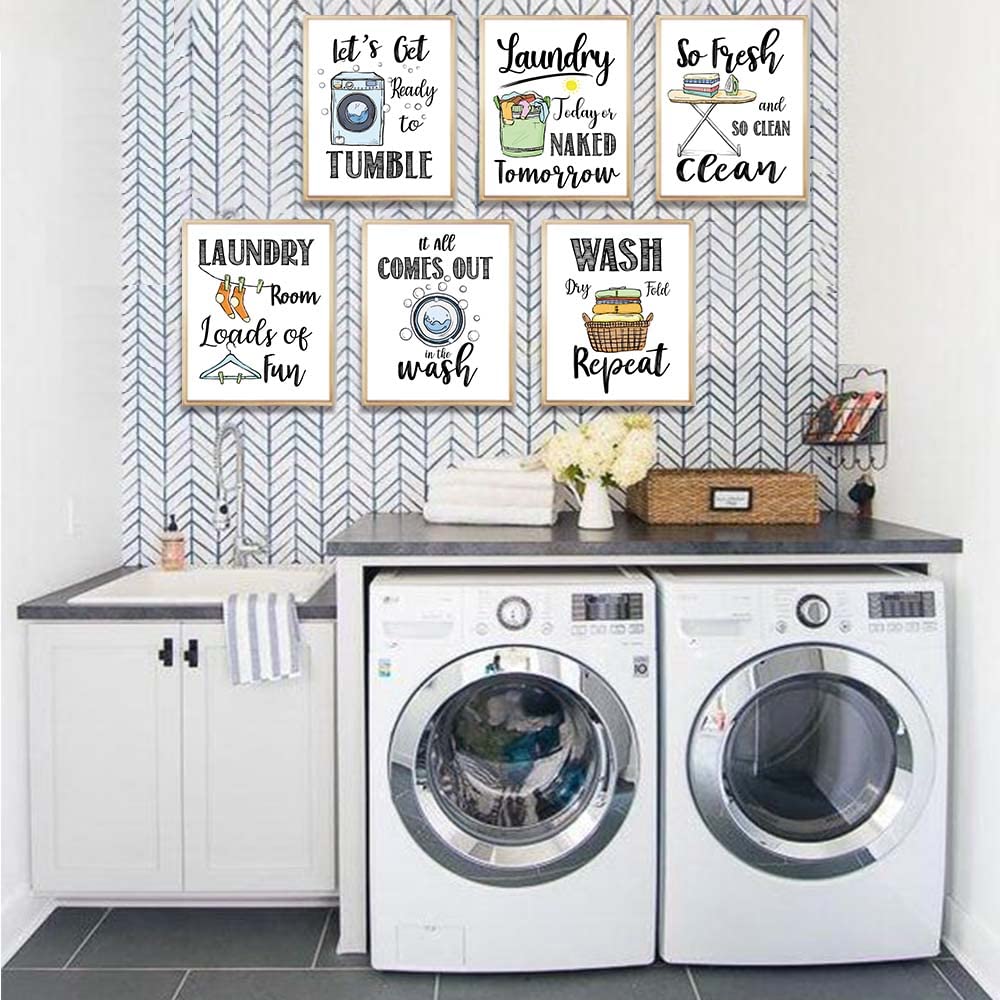 Funny Laundry Rules Sign Painting, Creative Laundry Saying Art Prints (8   X10   ,Unframed), Set Of 6, Funny Modern Minimalist W