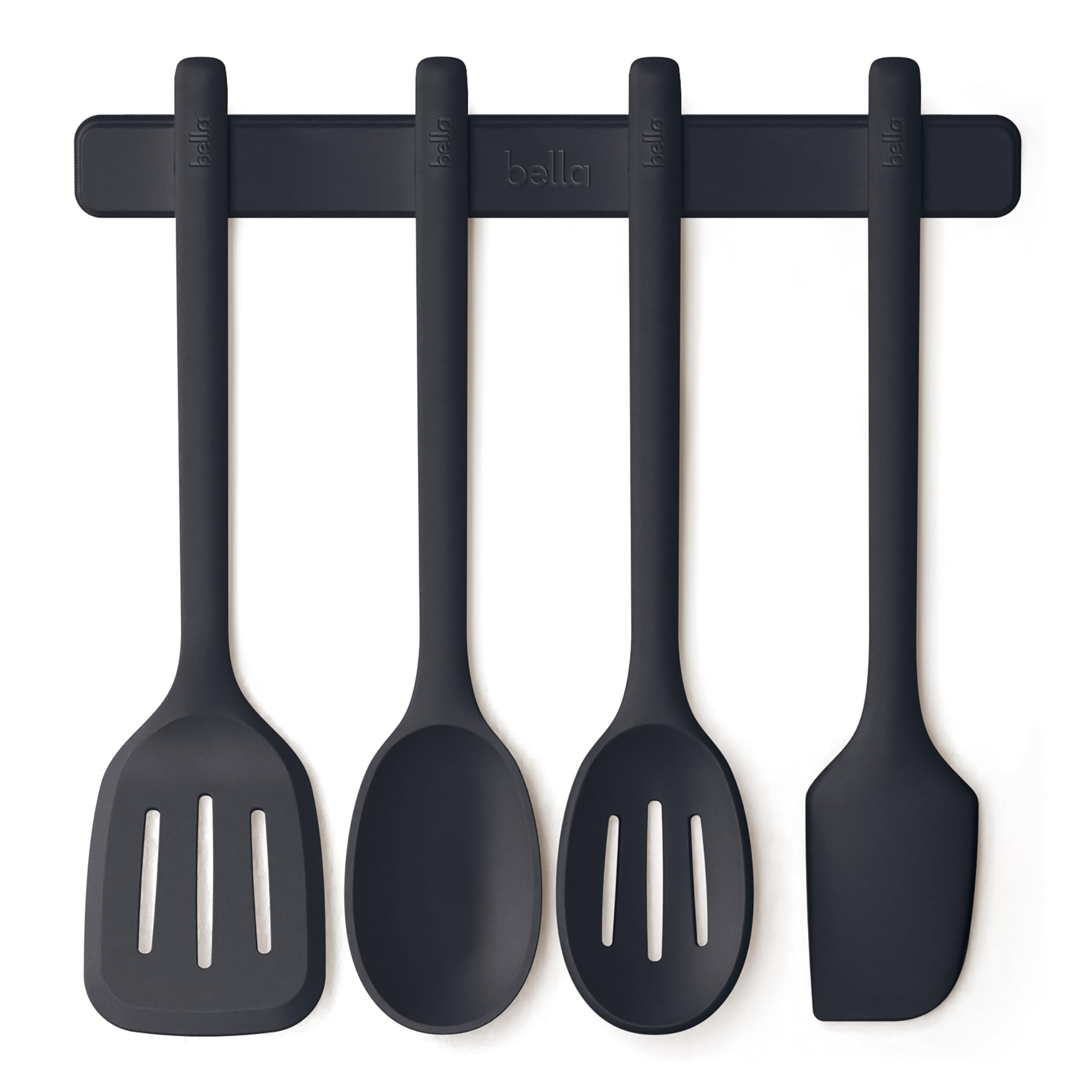 bella 5-Piece Kitchen Tool Set with Magnetic Rack, Silicone, Turner, Spoon, Slotted Spoon, Spatula, Utensil Holder, Magnetic Hol