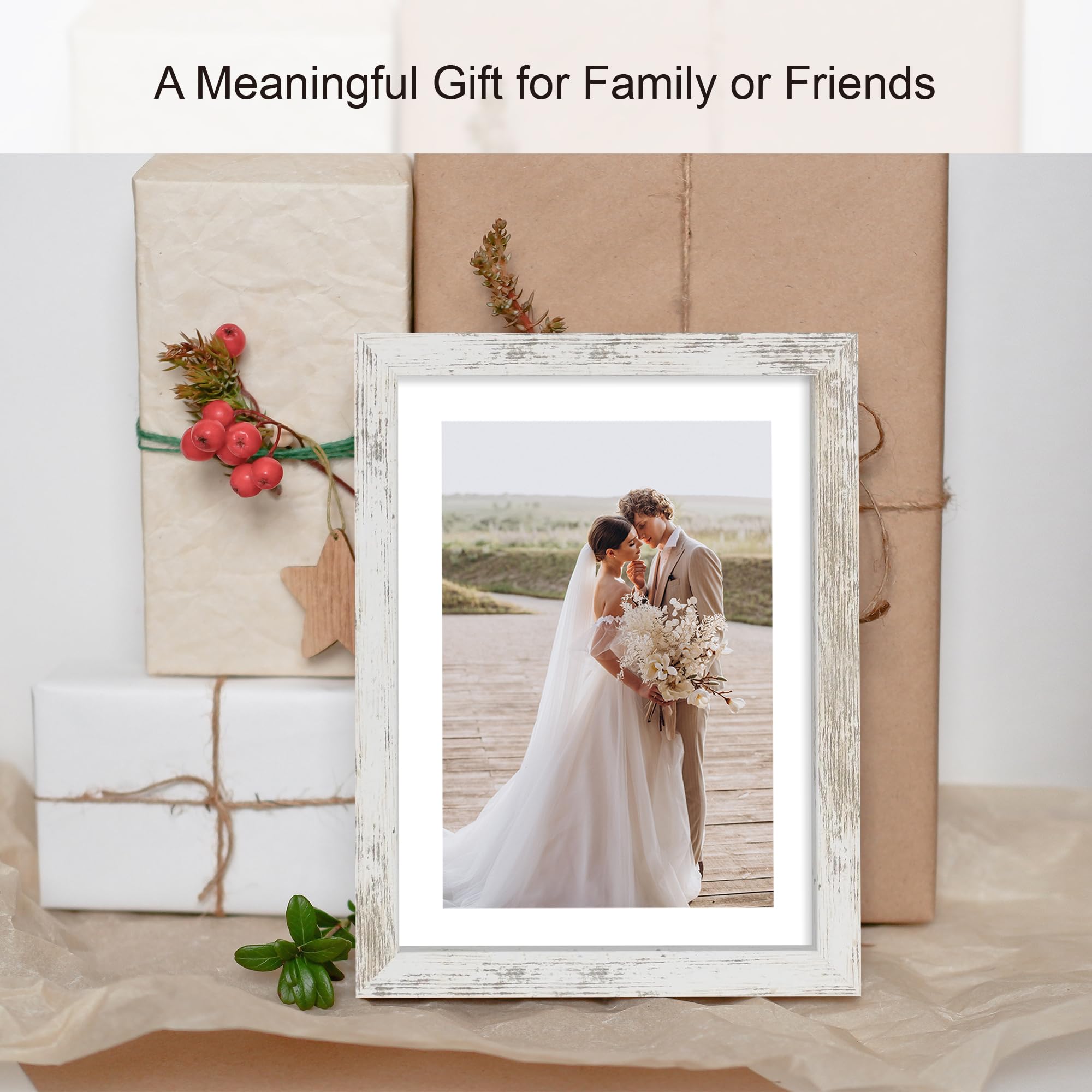 Hongkee 6x9 Picture Frame Set of 4, Made of Real Glass and Distressed White Wooden Frame - 6 by 9 Photo for Wall or Tabletop Dis