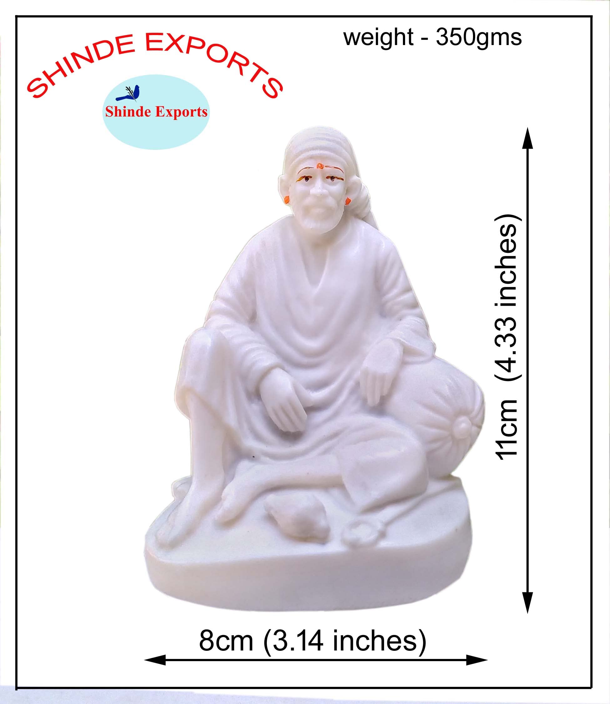 SHINDE EXPORTS shirdi saibaba Idol Marble/saibaba Idol for car Dashboard 11 cm