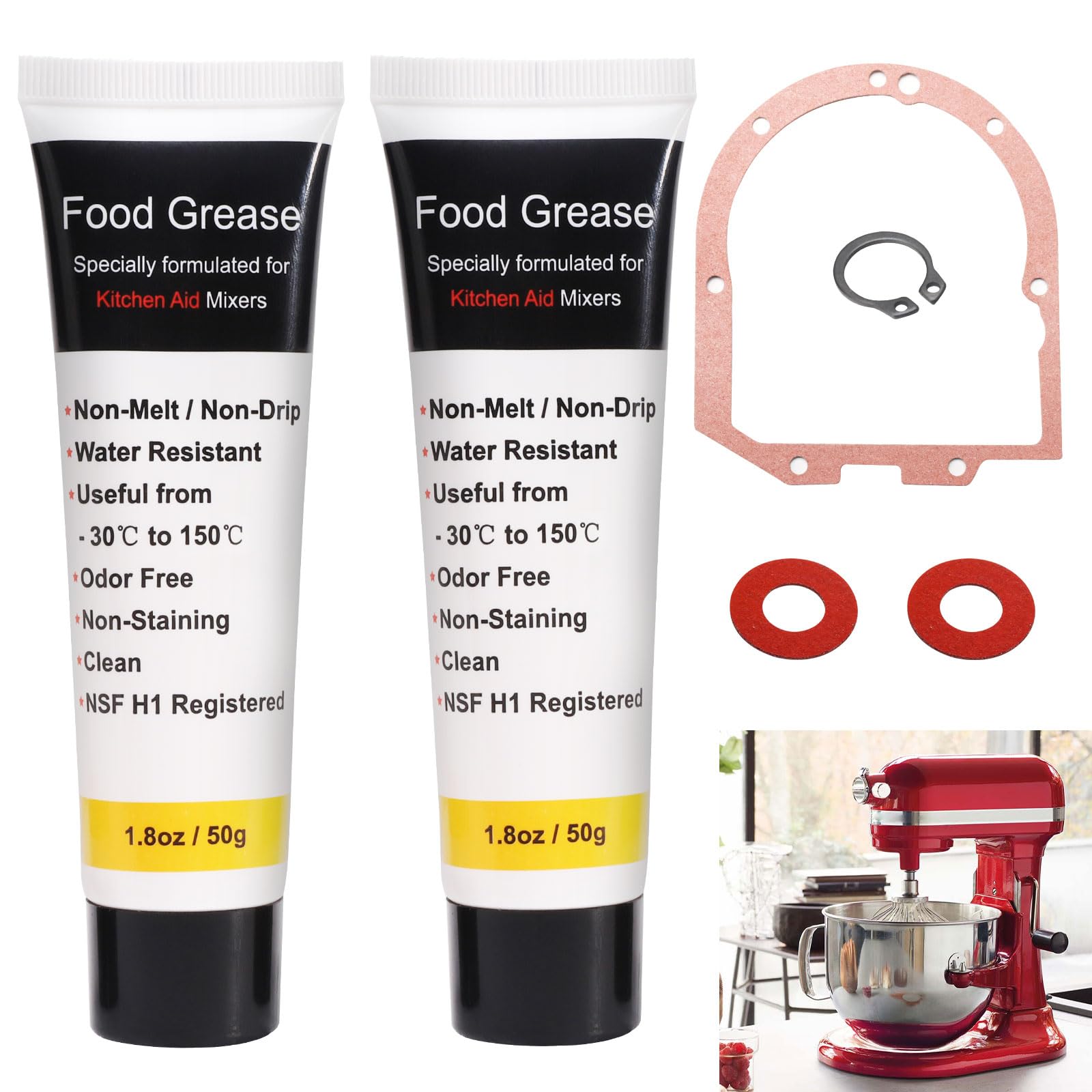 4162324 Kitchen Mixer Transmission Case Gasket  for KitchenAid Mixers K45  K5  KSM90  KSM150  With 1.8 Oz 2 x Food Grade Grease - NSF-H1 Accredited.