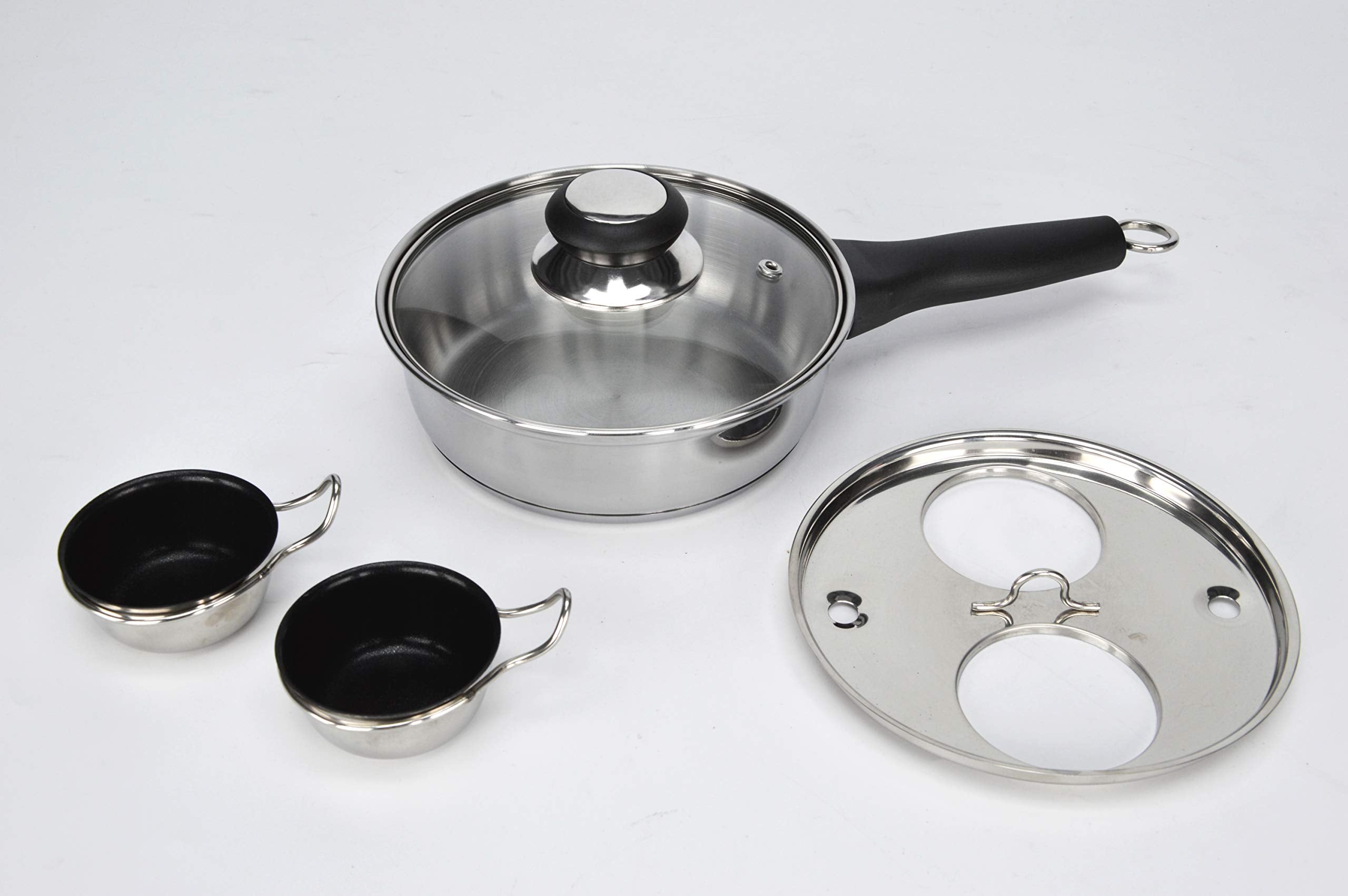 2 Cups Egg Poacher Pan - Stainless Steel Poached Egg Cooker - Perfect Poached Egg Maker - Induction Cooktop Egg Poachers Cookwar